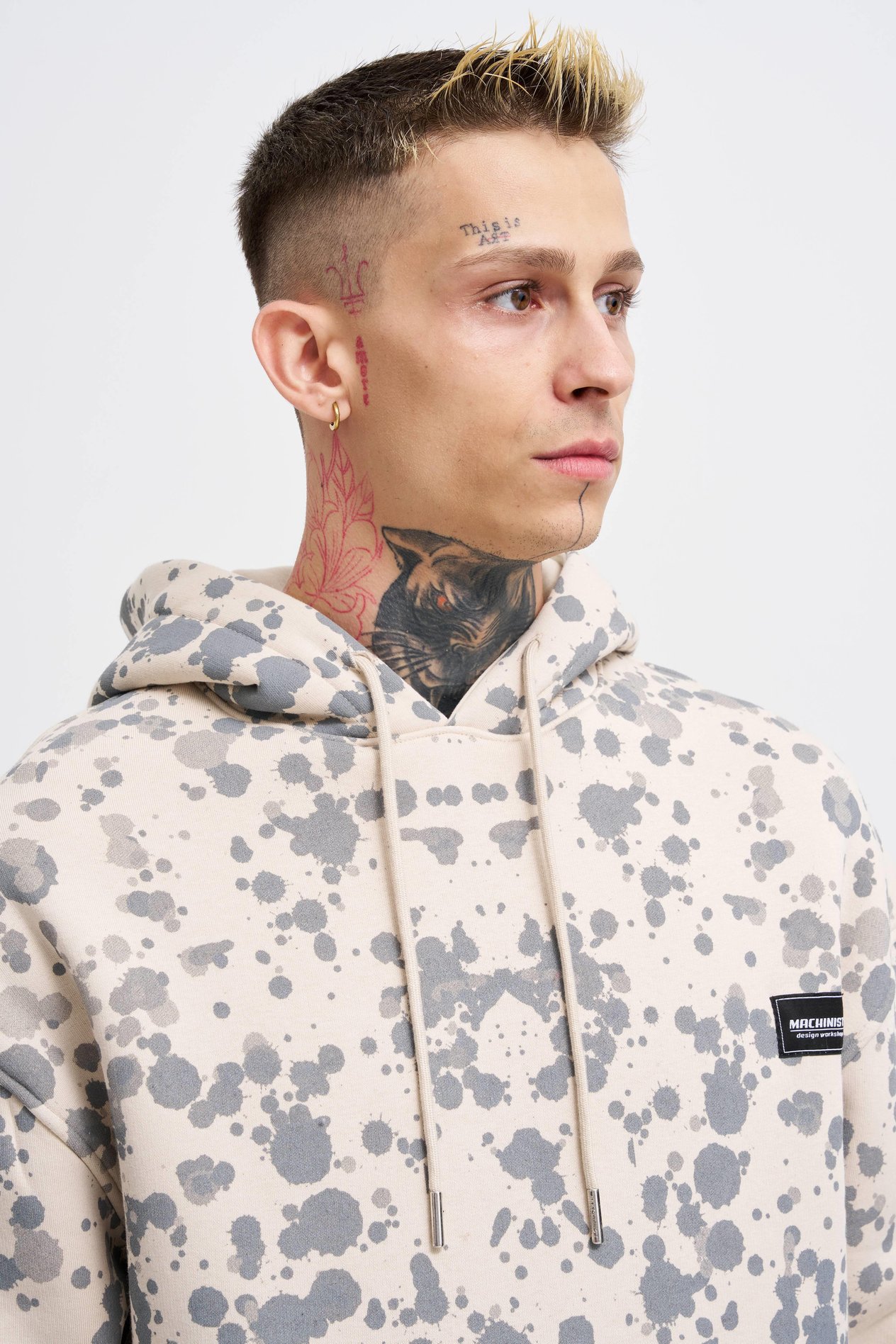 Erkek Splash Printed Hoodie SOFT BEIGE