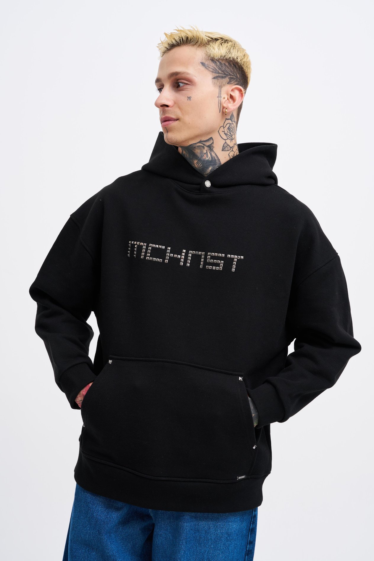 Erkek Studded Hoodie BLACK