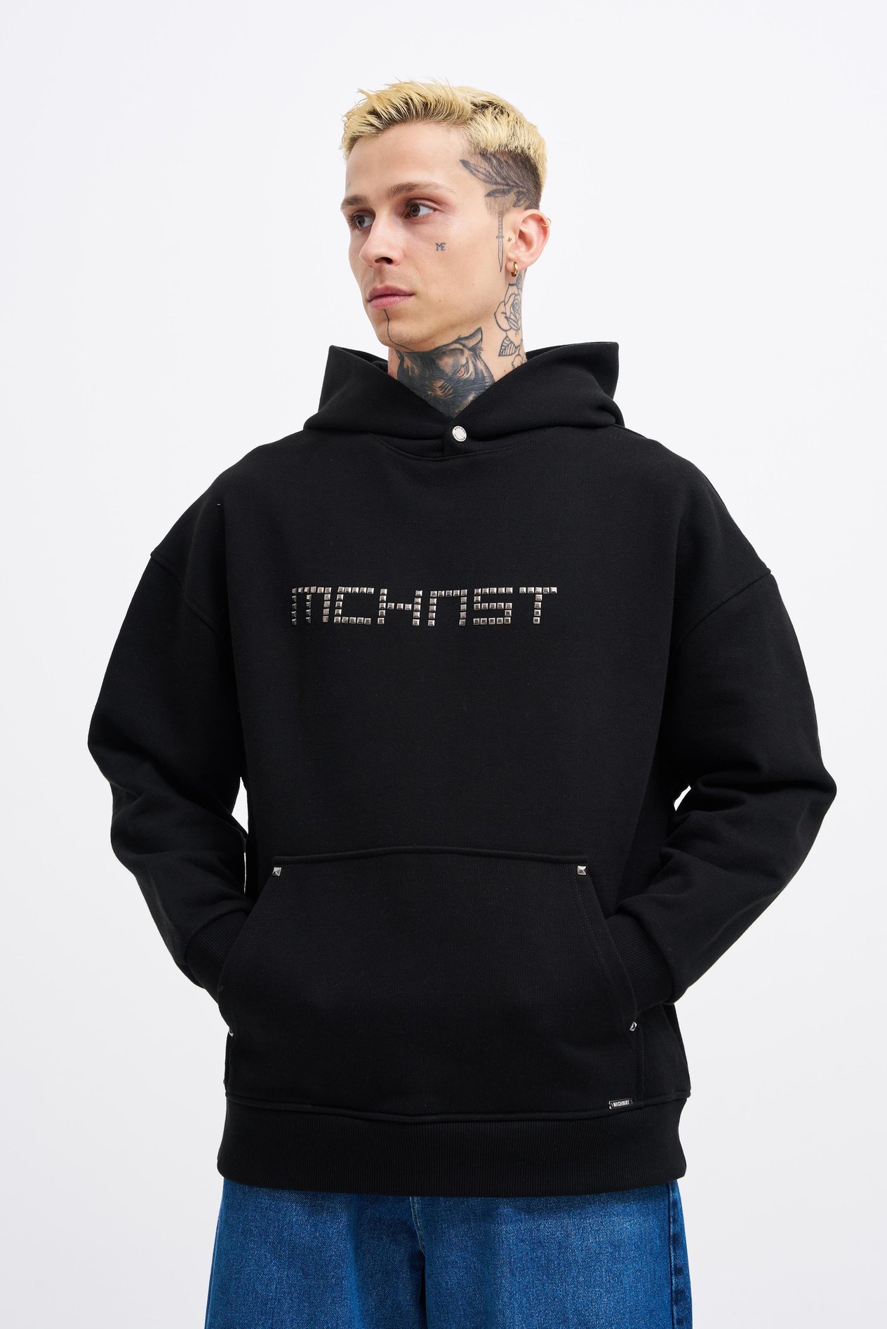 Erkek Studded Hoodie BLACK