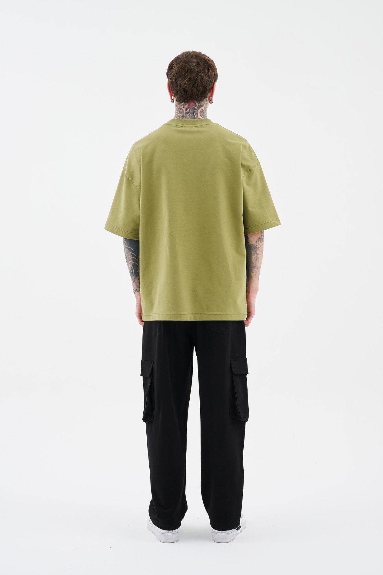 Erkek Swan Printed Oversi̇ze Ti̇şört ARMY GREEN