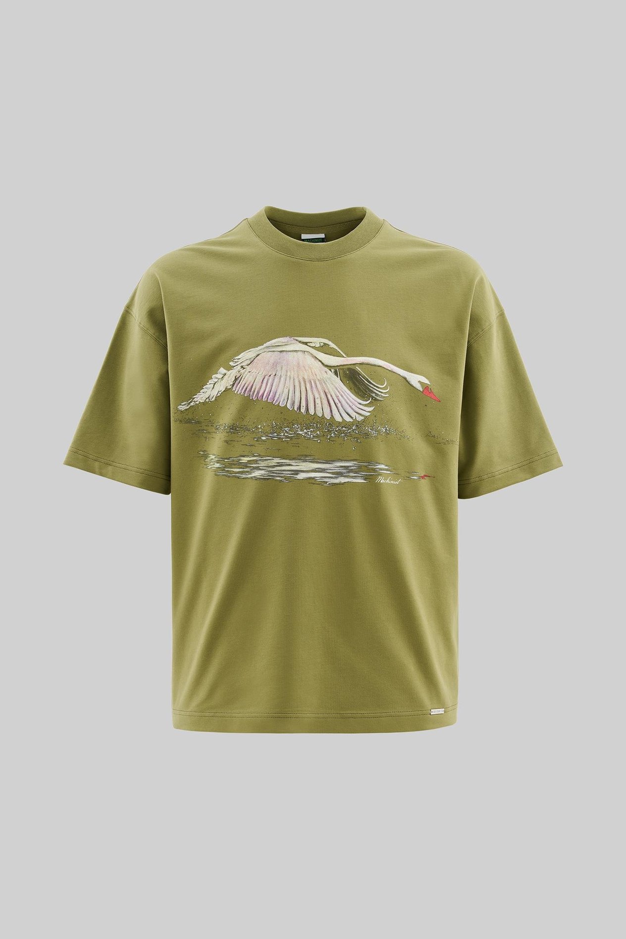 Erkek Swan Printed Oversi̇ze Ti̇şört ARMY GREEN