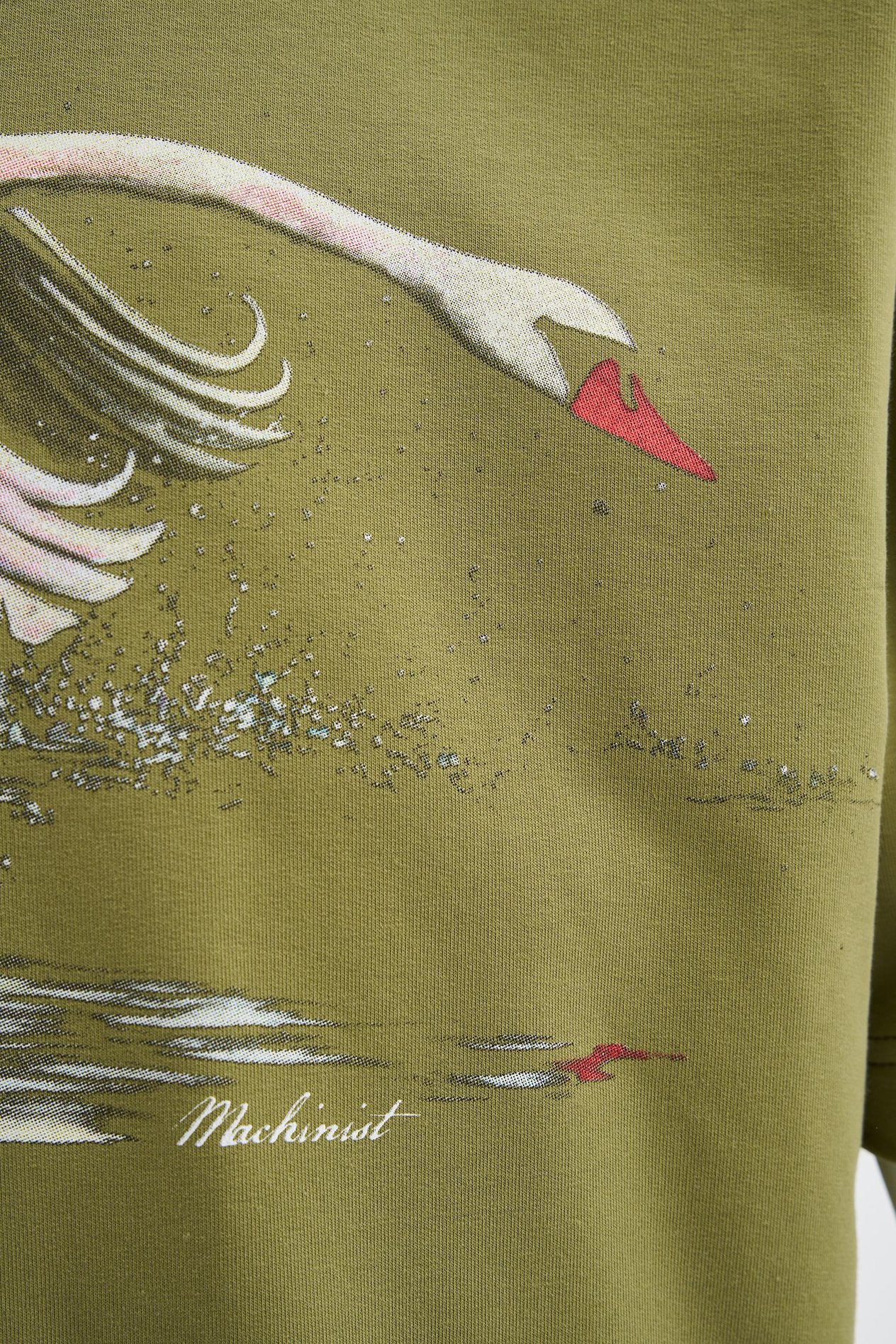 Erkek Swan Printed Oversi̇ze Ti̇şört ARMY GREEN