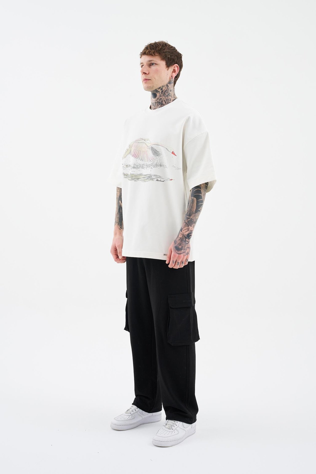 Erkek Swan Printed Oversi̇ze Ti̇şört ECRU