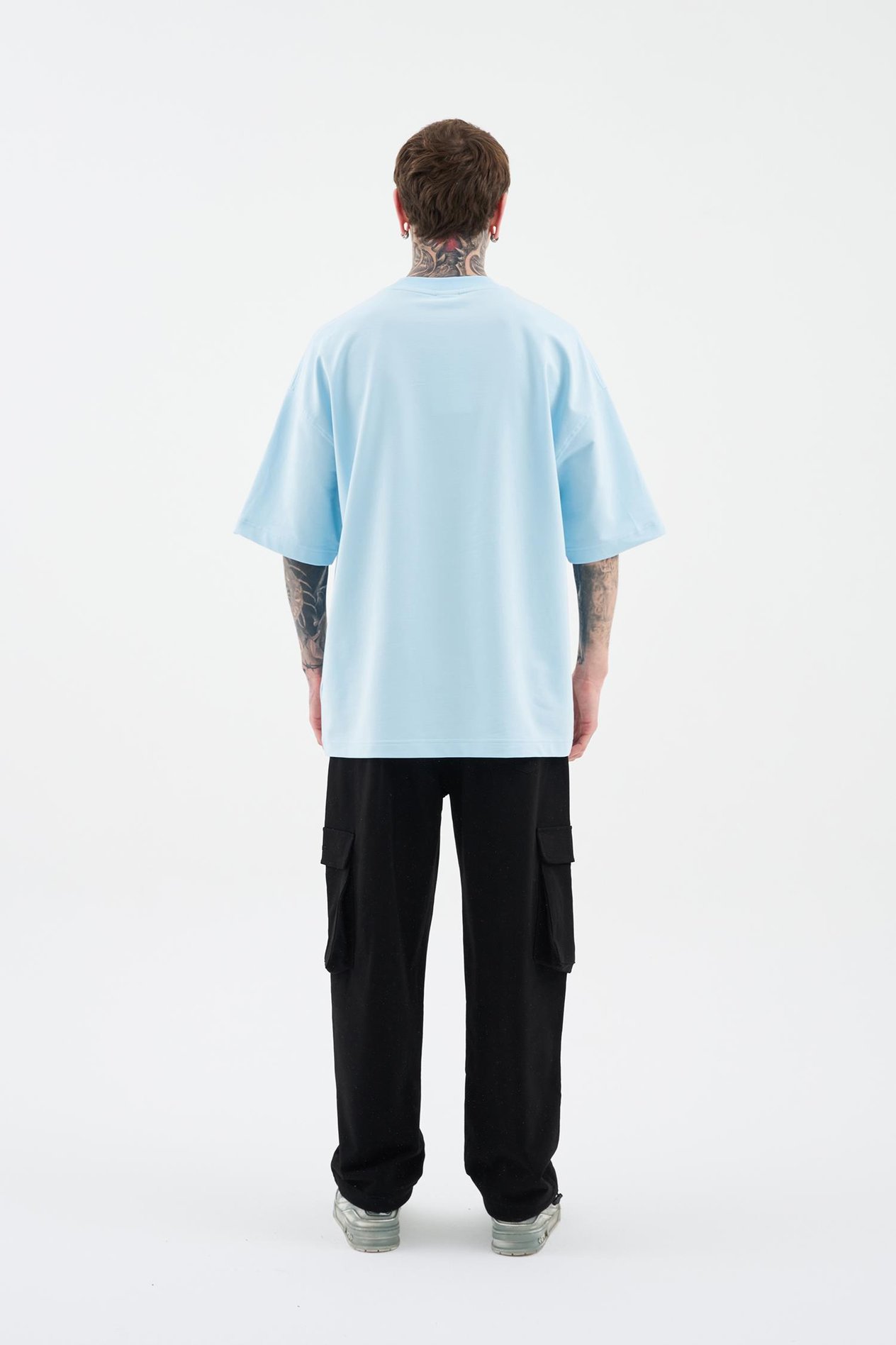 Erkek Swan Printed Oversi̇ze Ti̇şört LIGHT BLUE