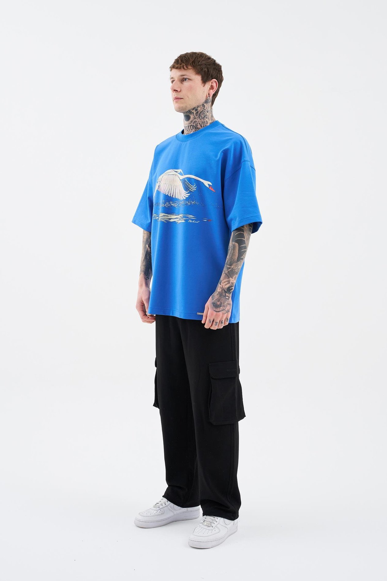 Erkek Swan Printed Oversi̇ze Ti̇şört SOFT BLUE