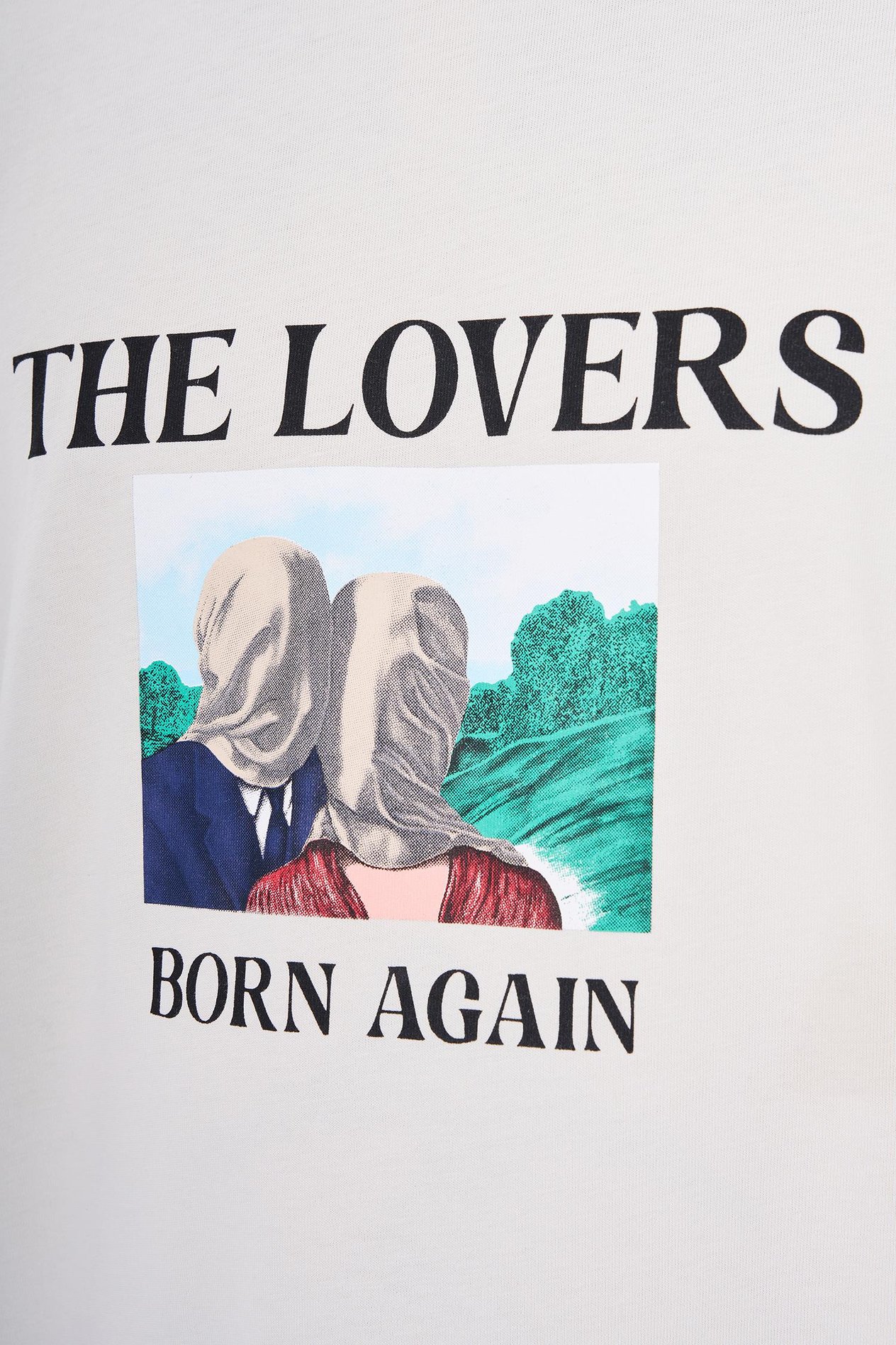 Erkek The Lovers Baskılı Oversize Gri Tişört
