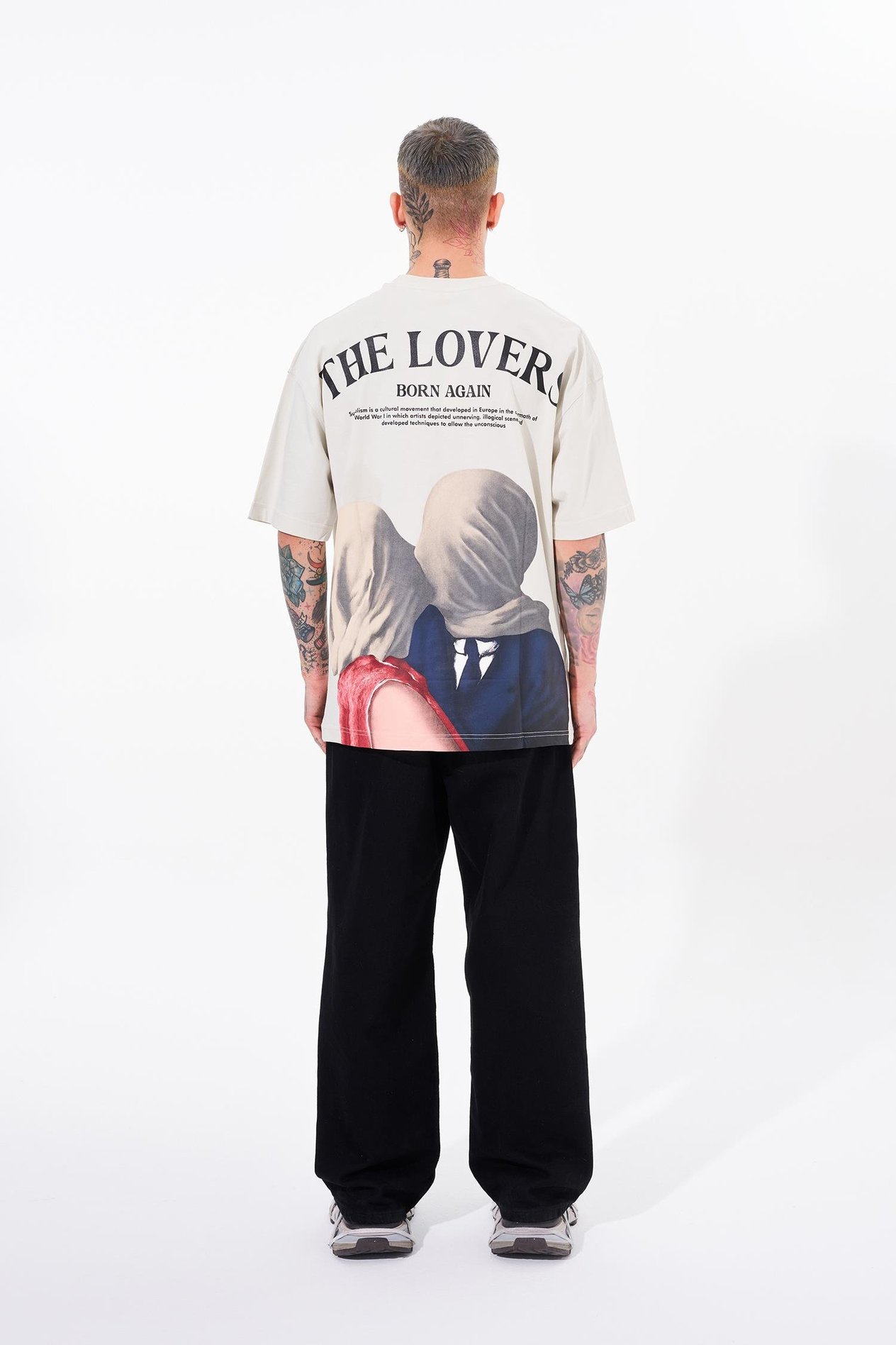 Erkek The Lovers Baskılı Oversize Gri Tişört