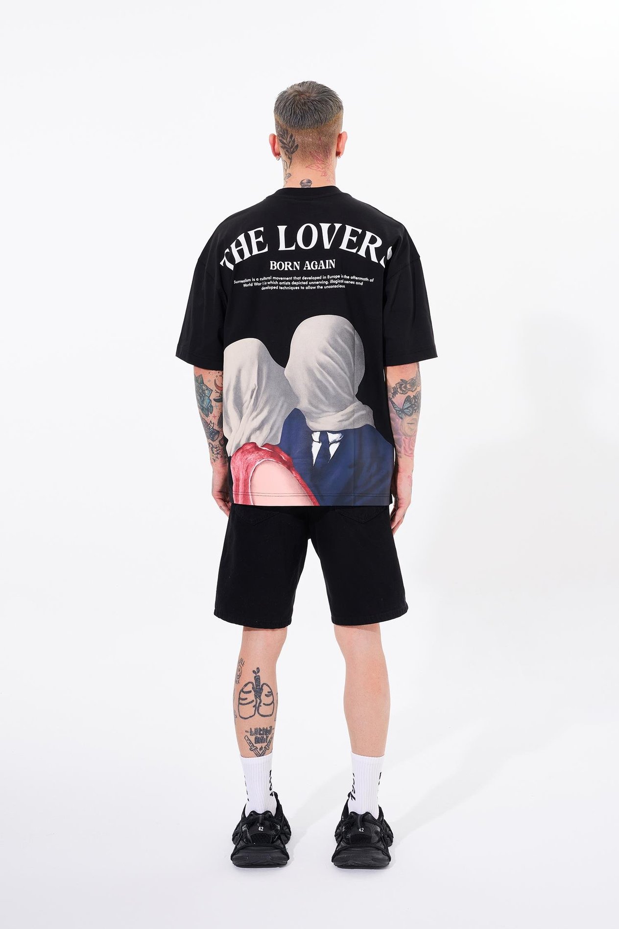 Erkek The Lovers Baskılı Oversize Siyah Tişört