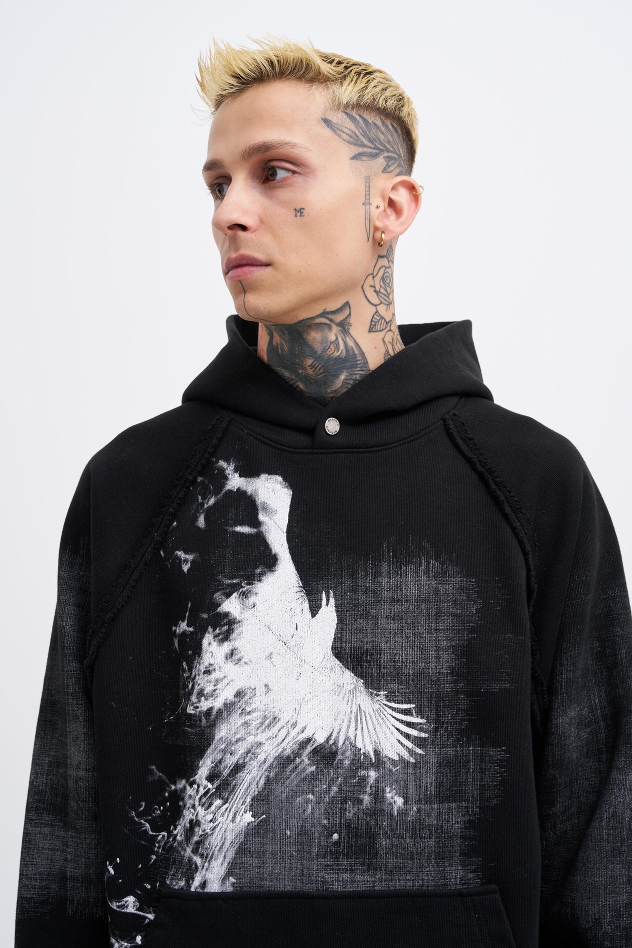 Erkek Tumbled Printed Hoodie BLACK
