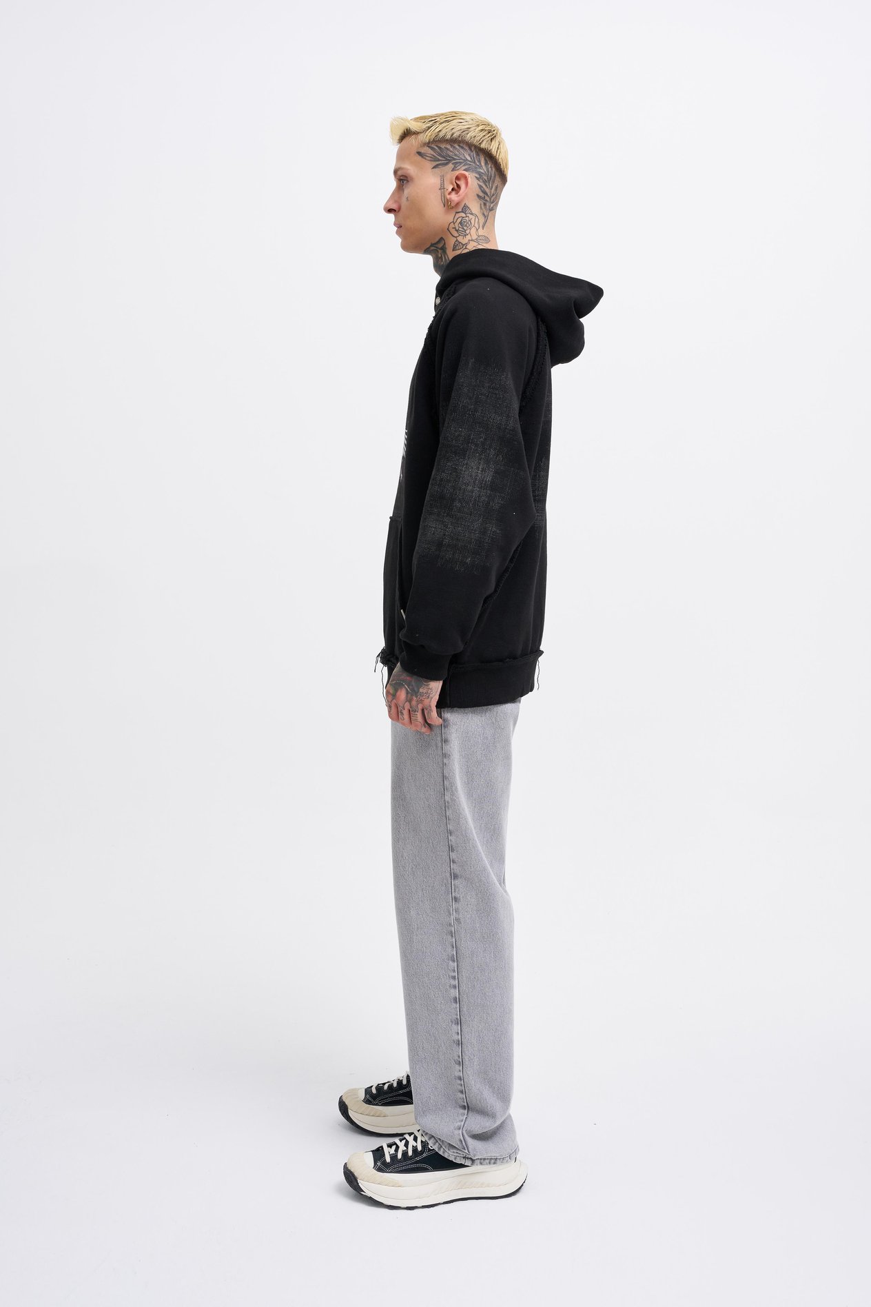 Erkek Tumbled Printed Hoodie BLACK