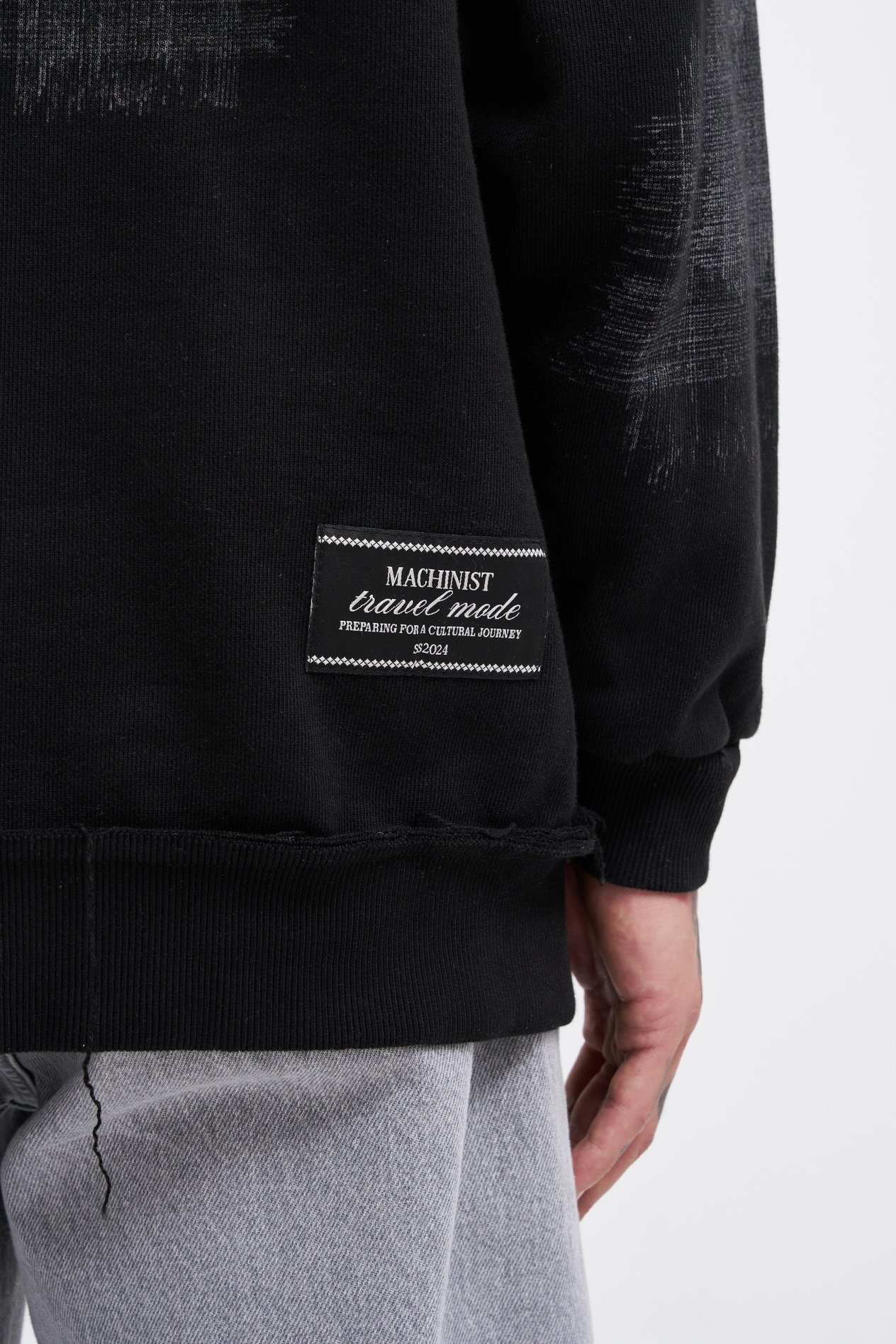 Erkek Tumbled Printed Hoodie BLACK
