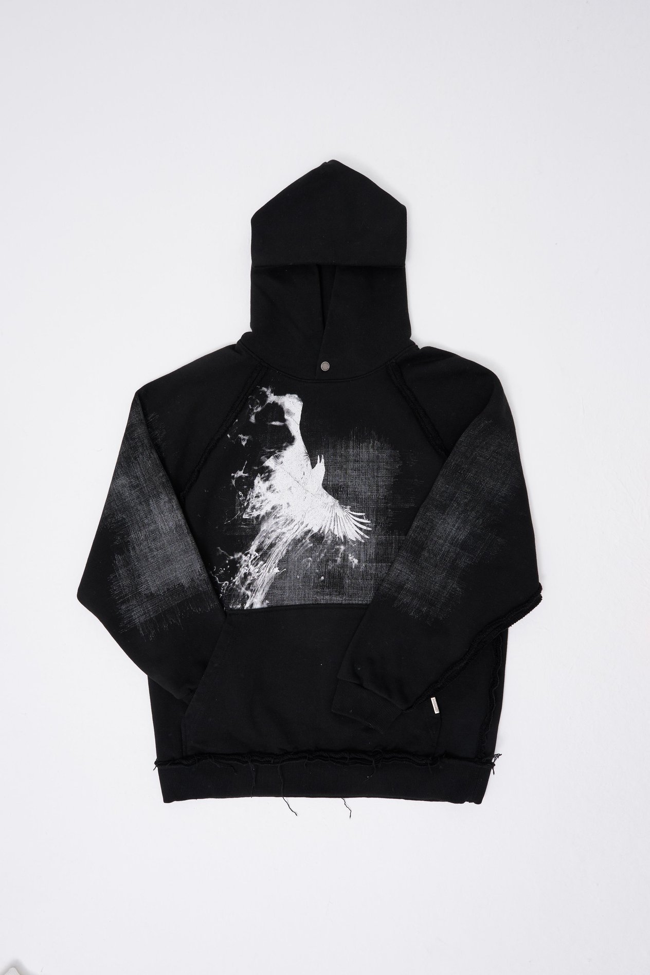 Erkek Tumbled Printed Hoodie BLACK