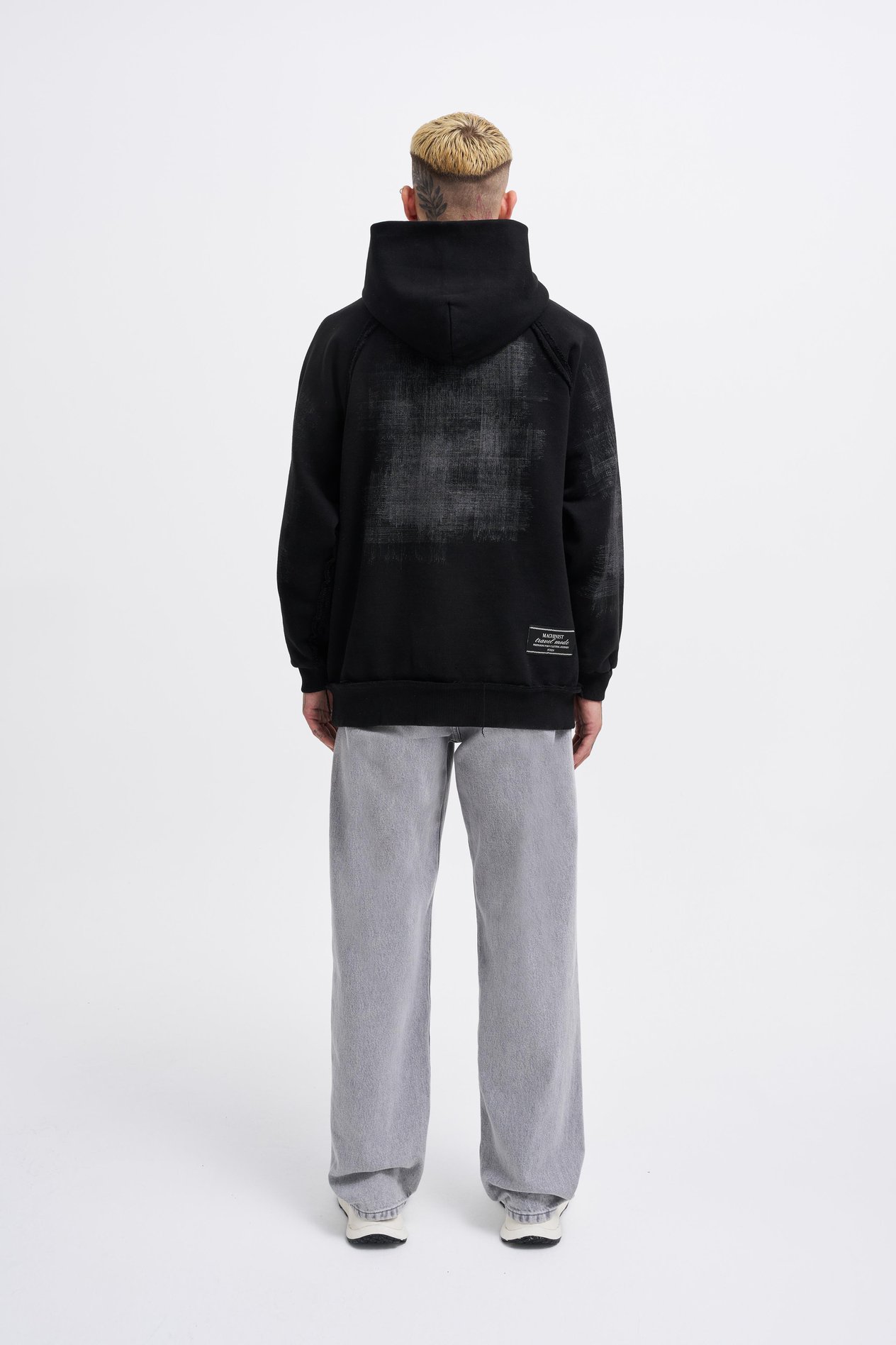 Erkek Tumbled Printed Hoodie BLACK