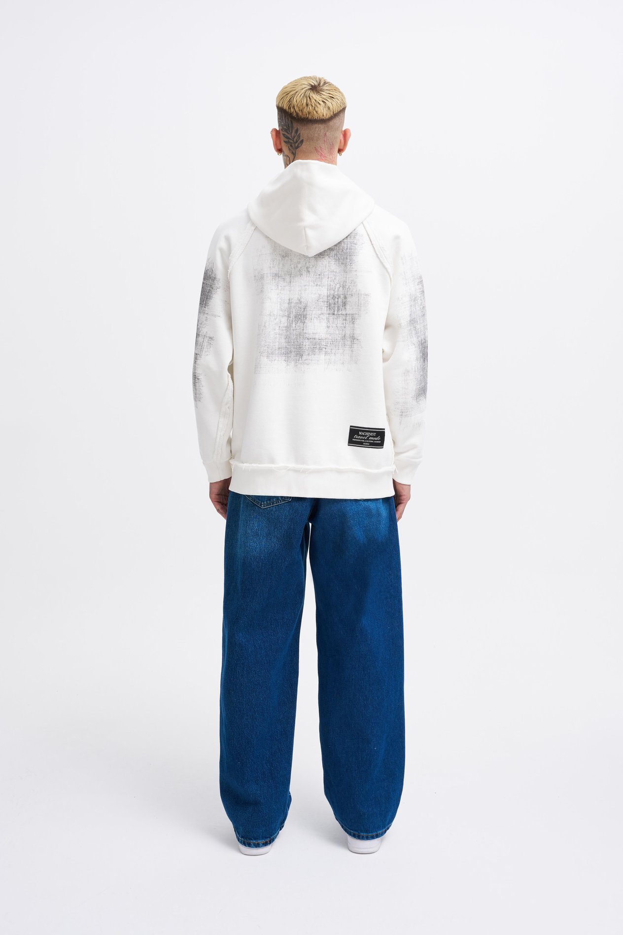Erkek Tumbled Printed Hoodie ECRU