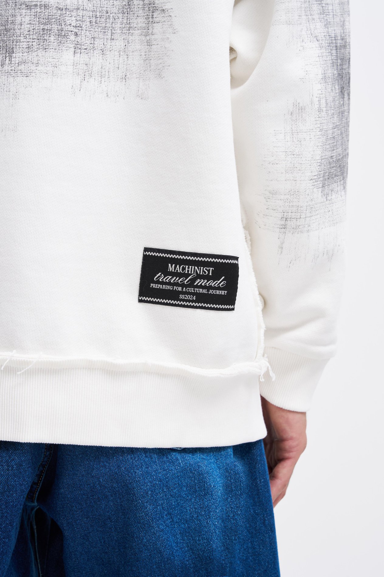 Erkek Tumbled Printed Hoodie ECRU