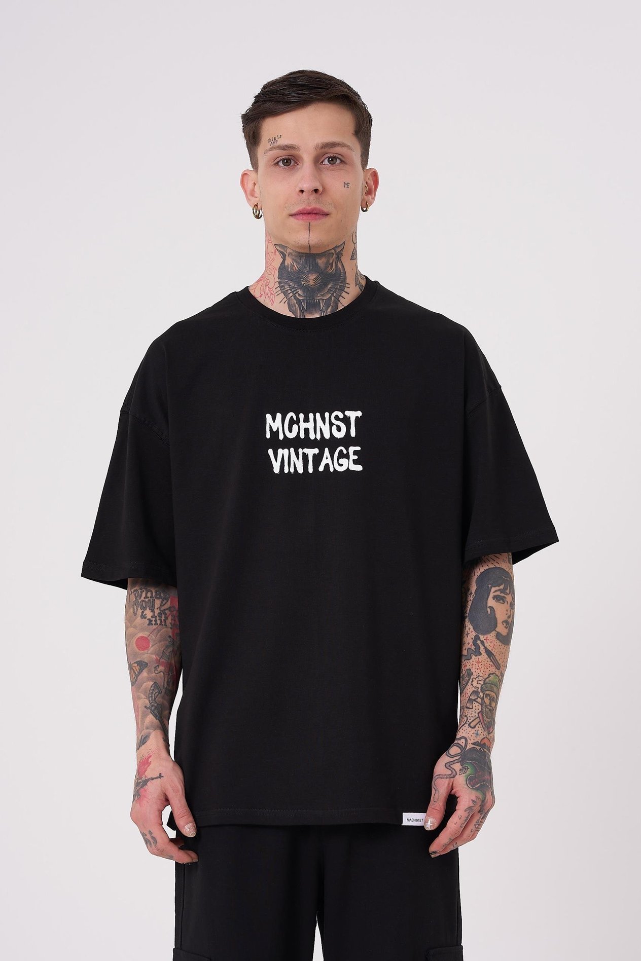 Erkek Vintage Memories Baskılı Oversize Siyah Tişört