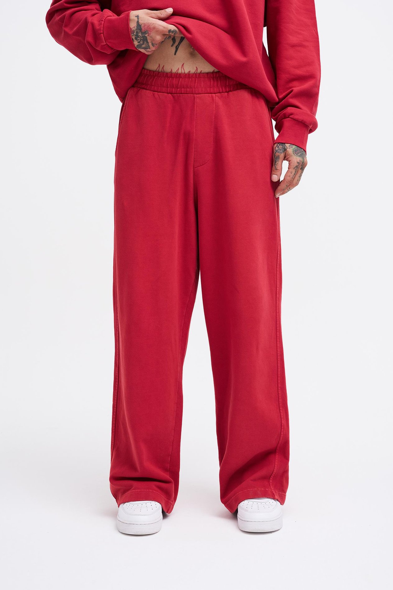 Erkek Yıkamalı Basic Baggy Kırmızı Eşofman Altı