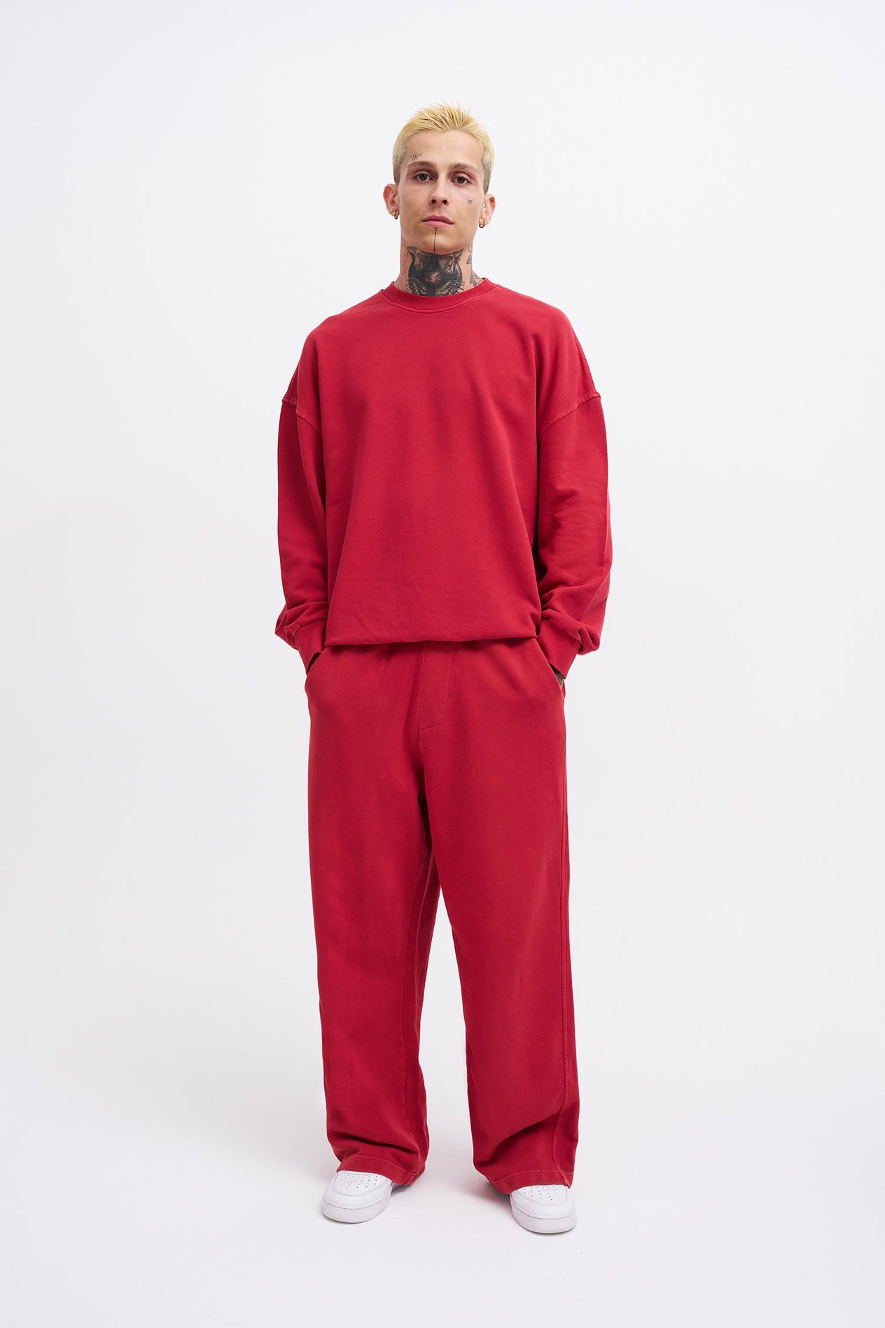Erkek Yıkamalı Basic Baggy Kırmızı Eşofman Altı