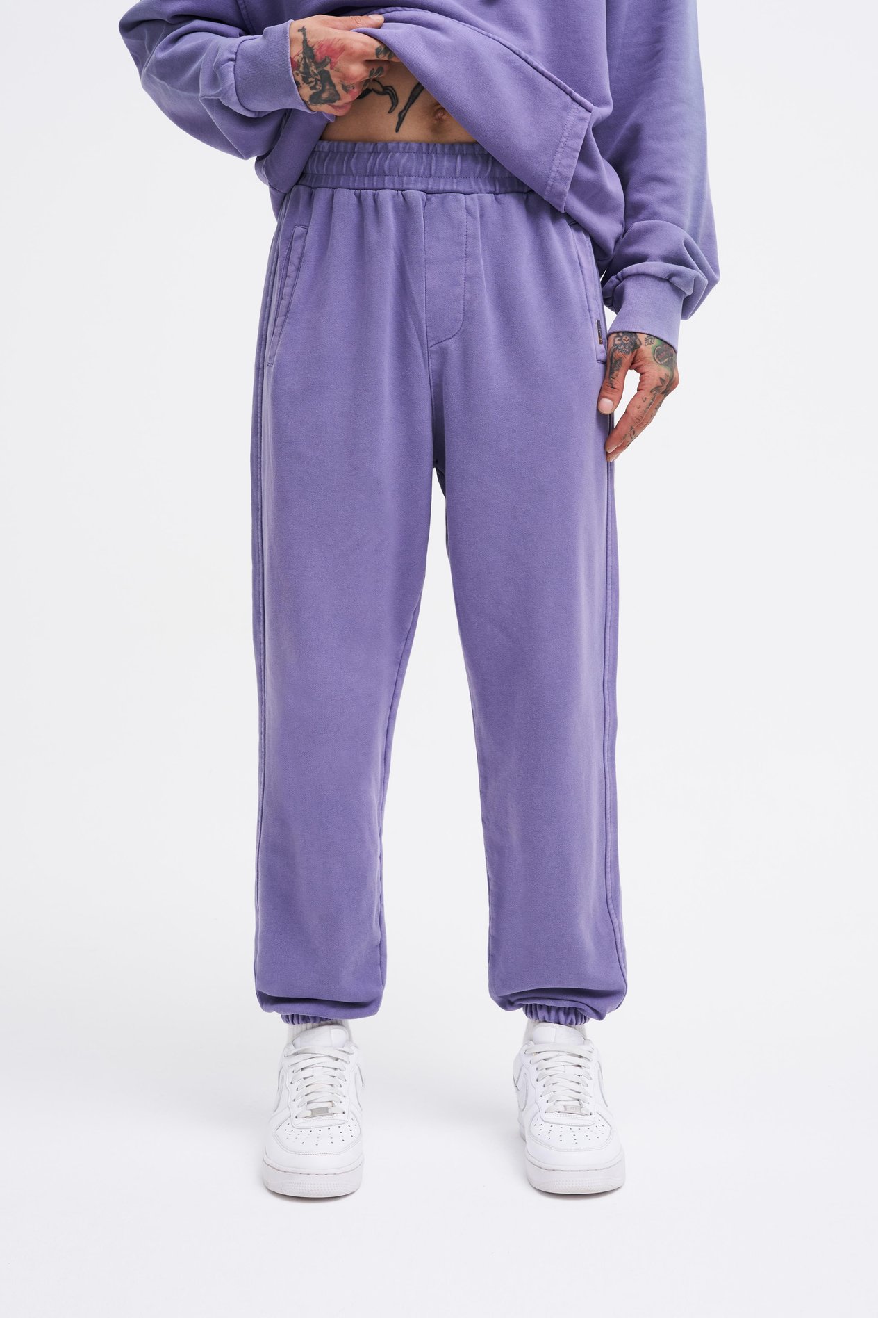 Erkek Yıkamalı Basic Jogger Lila Eşofman Altı