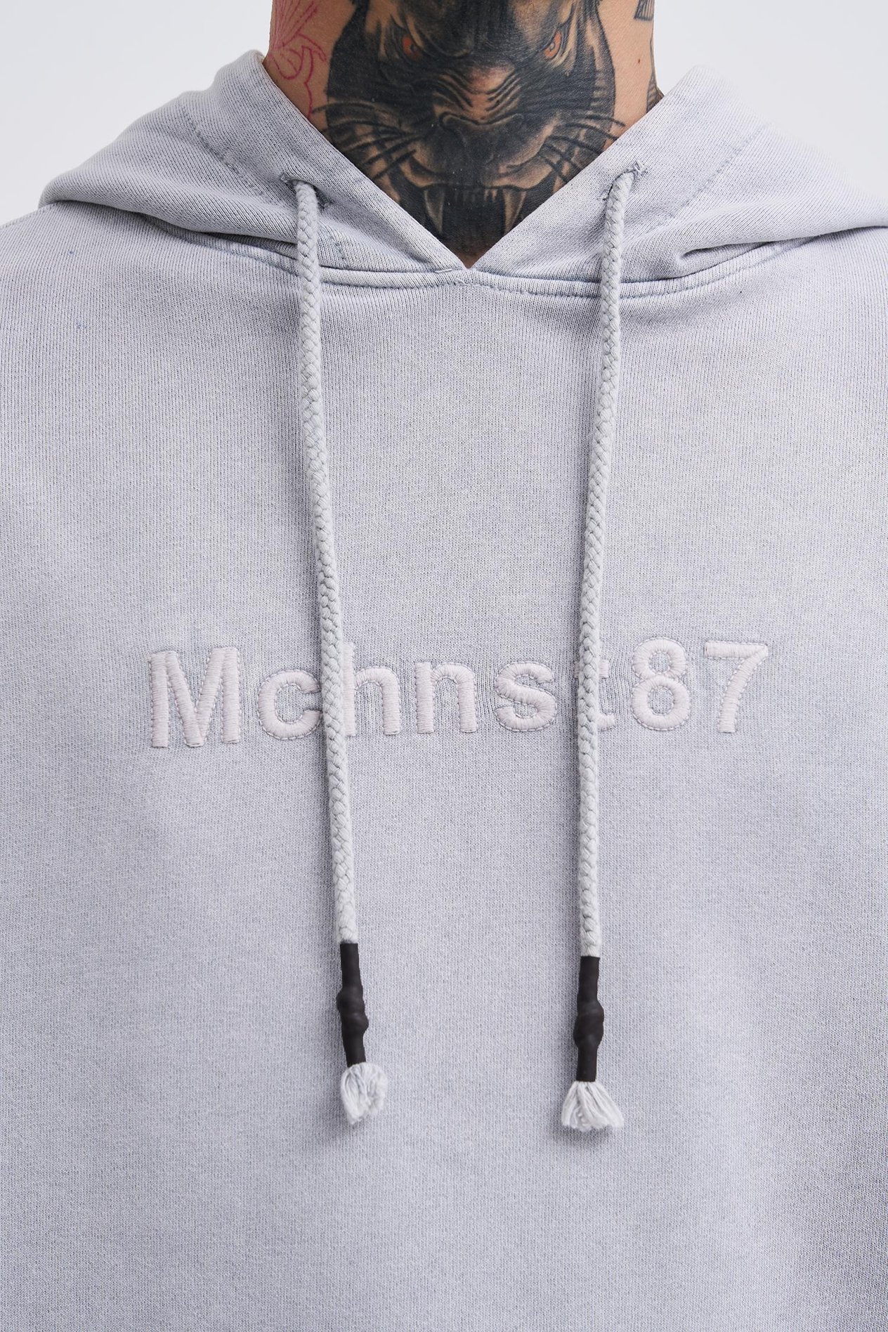Erkek Yıkamalı Nakışlı Kapüşonlu Oversize Antrasit Sweatshirt