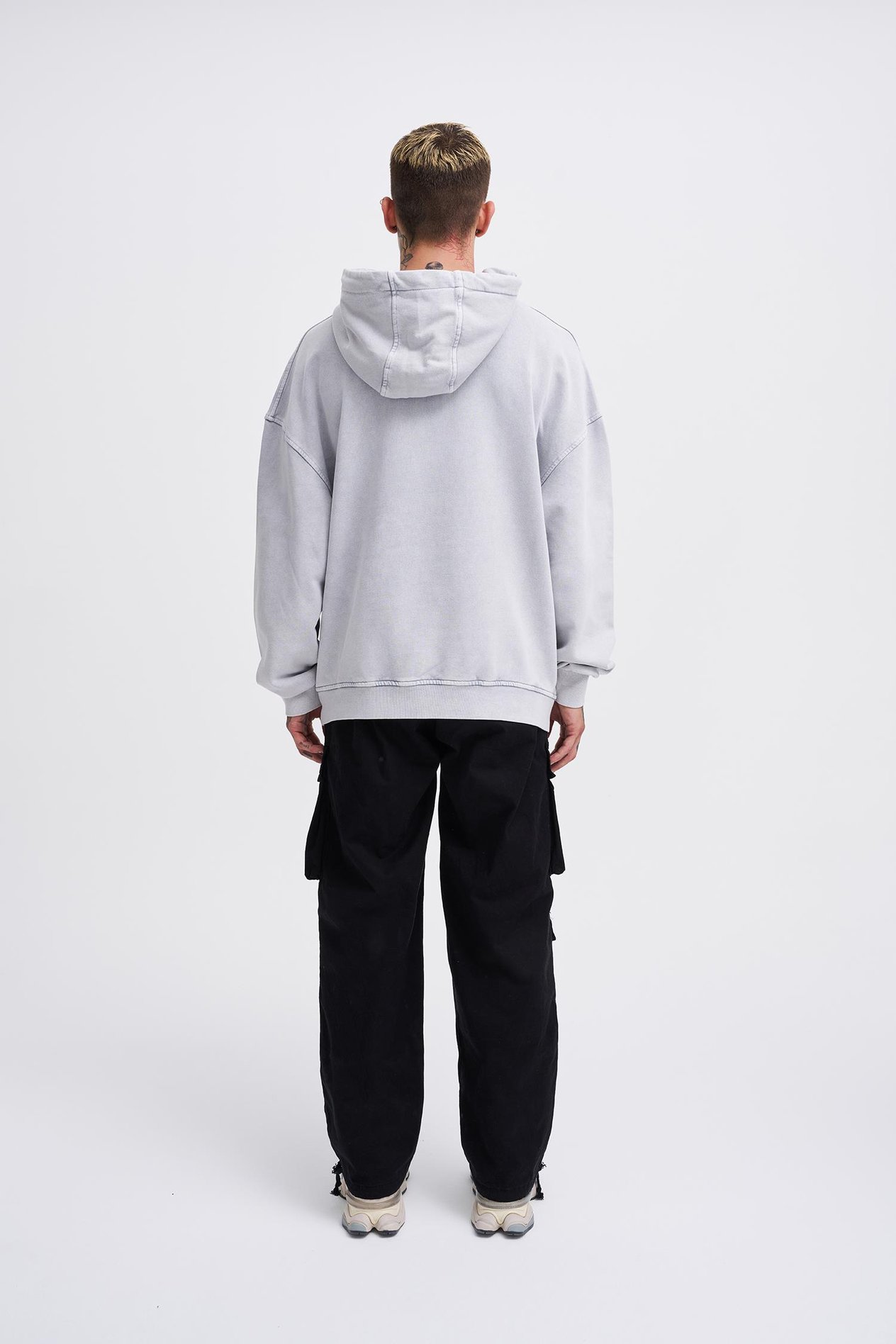 Erkek Yıkamalı Nakışlı Kapüşonlu Oversize Antrasit Sweatshirt