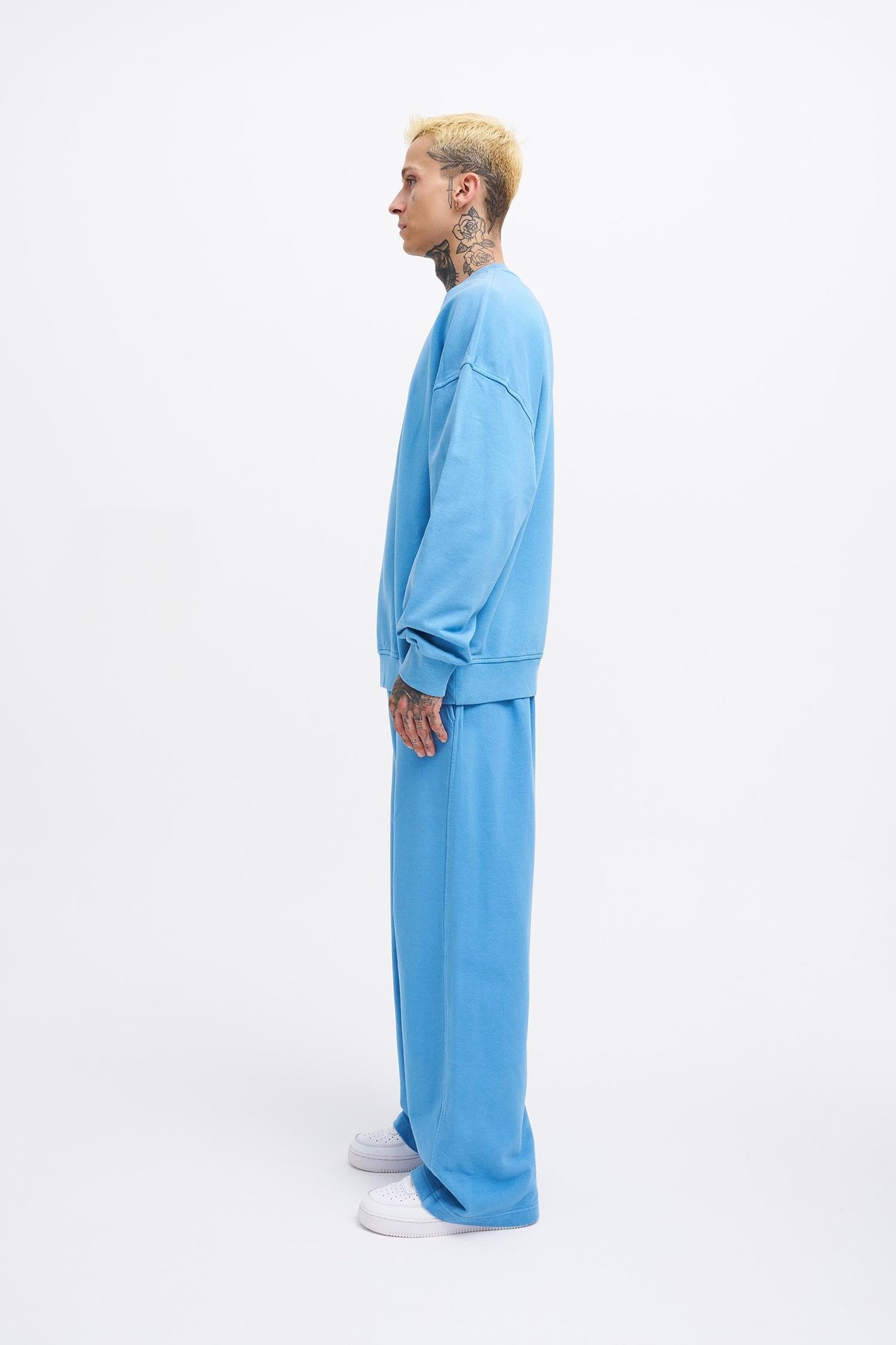 Erkek Yıkamalı Oversize Açık Mavi Sweatshirt