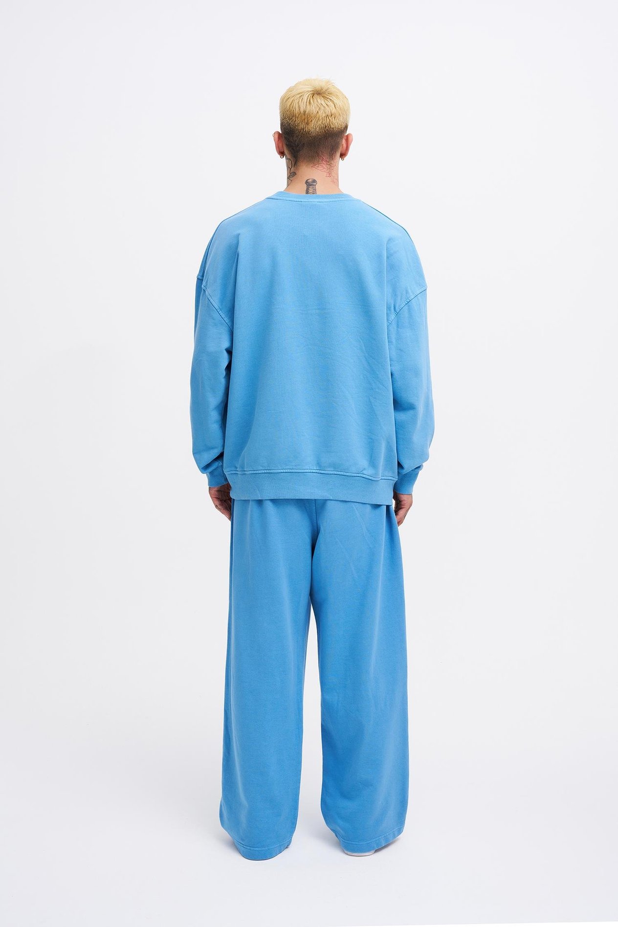 Erkek Yıkamalı Oversize Açık Mavi Sweatshirt