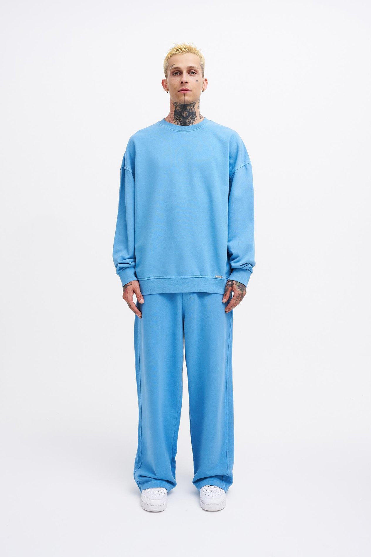 Erkek Yıkamalı Oversize Açık Mavi Sweatshirt