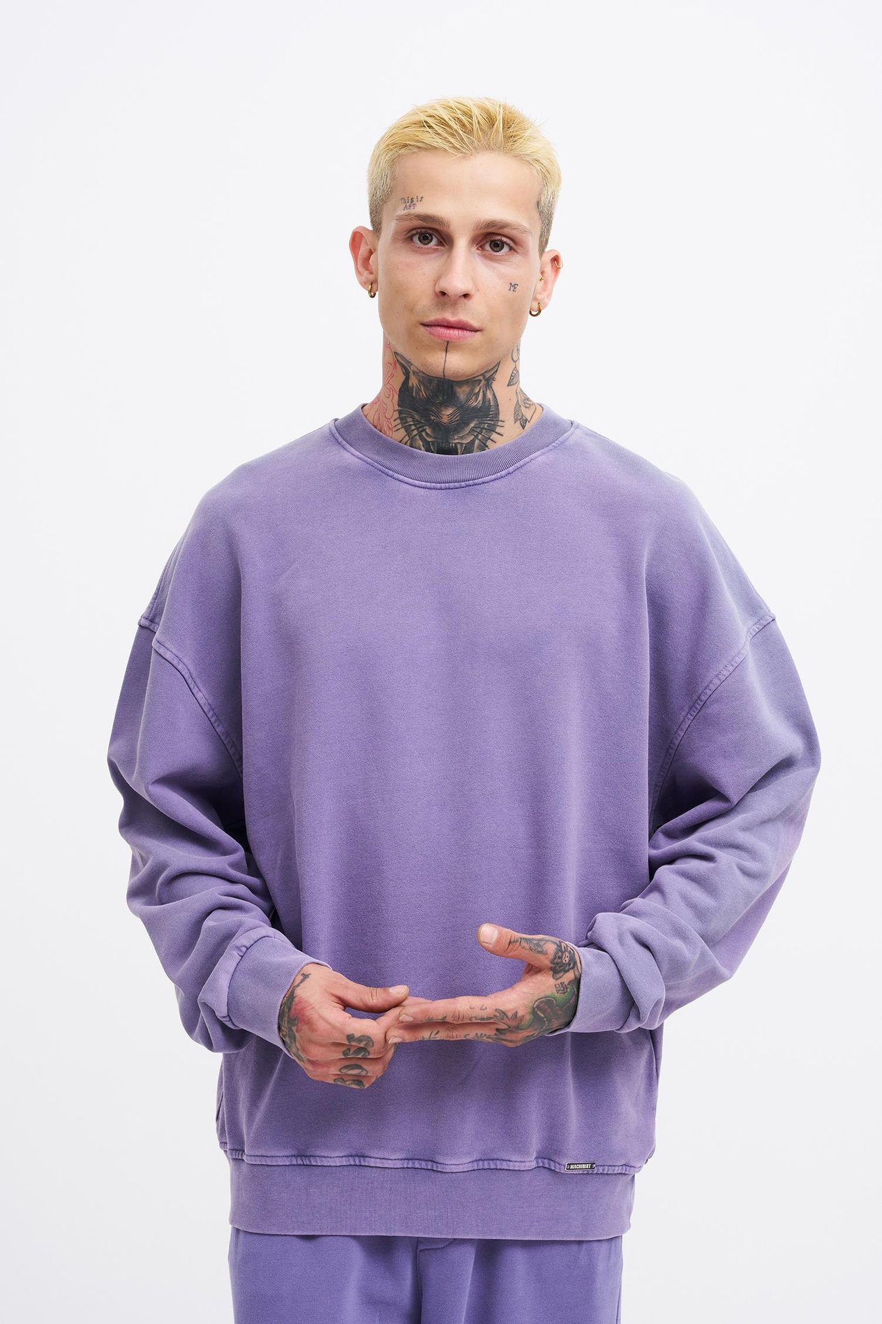 Erkek Yıkamalı Oversize Lila Sweatshirt