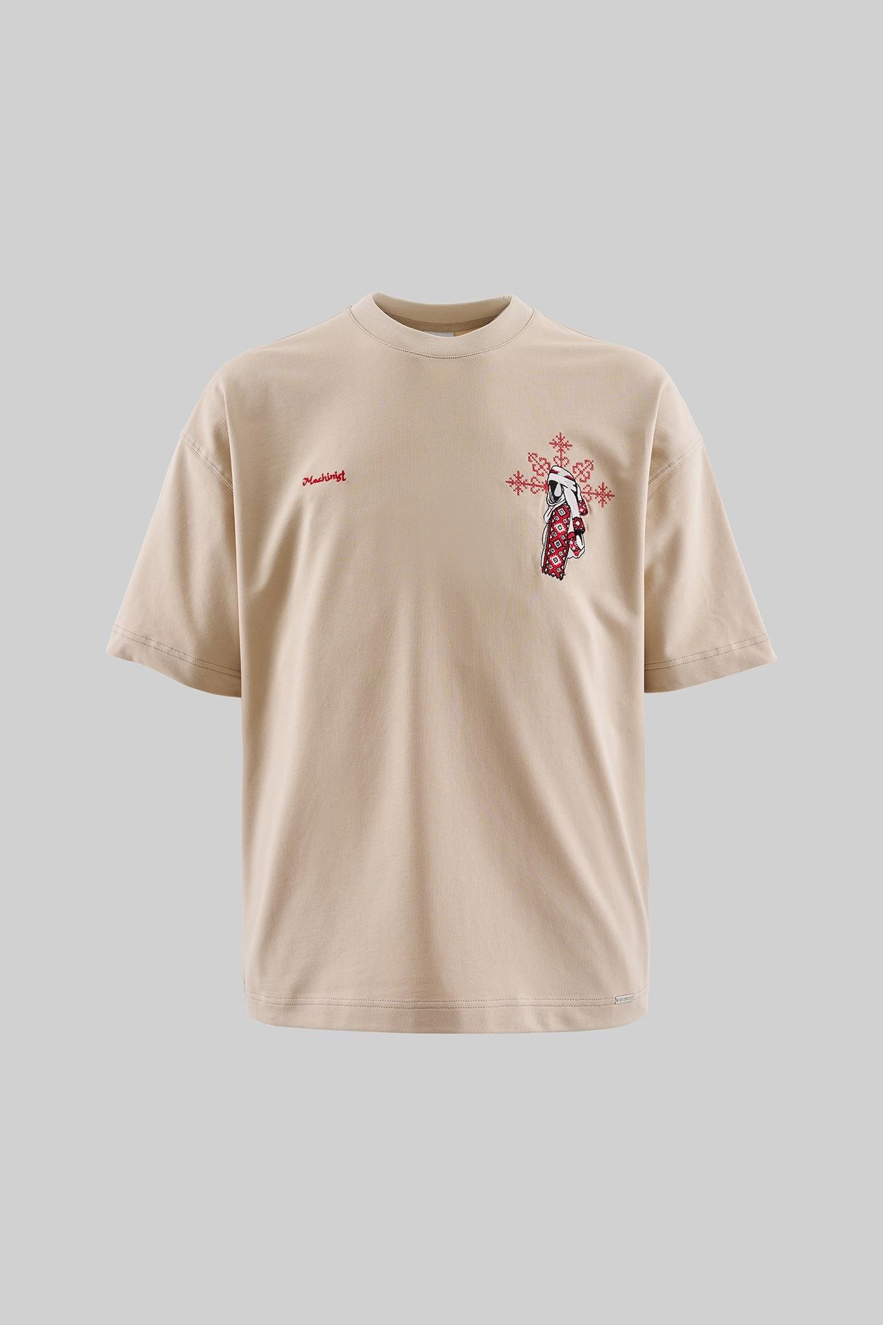 ETHNIC FIGURE EMBROIDERED T-SHIRT SOFT BEIGE
