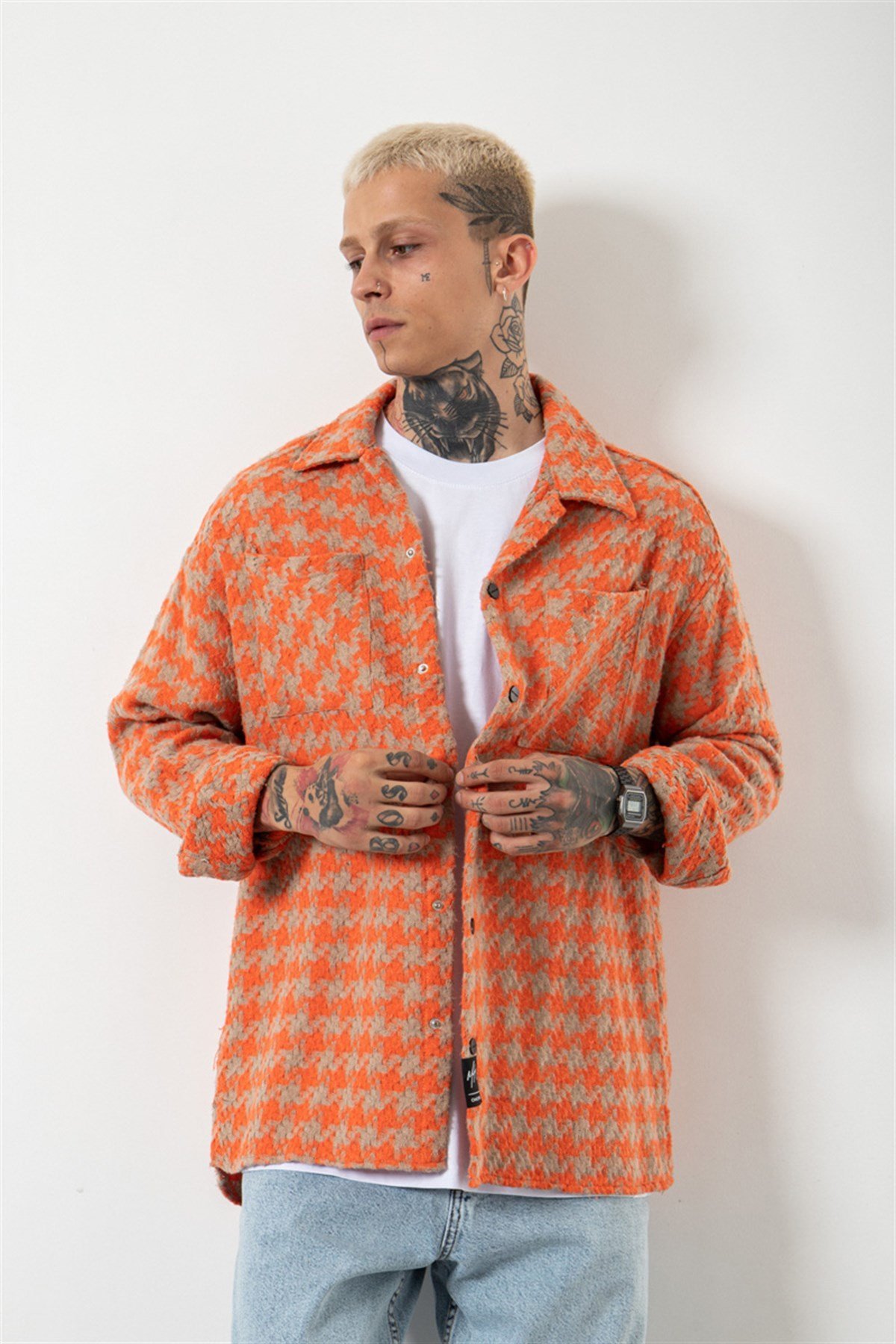 Oversize Kareli Gömlek ORANJ CAMEL