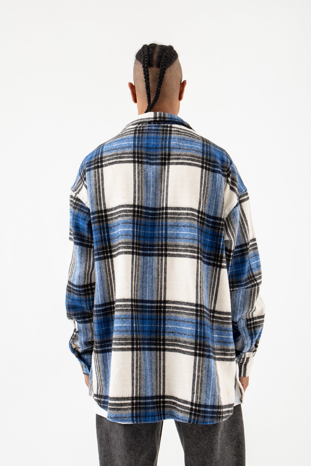 Oversize Oduncu Çift Cepli Saks-Siyah Gömlek