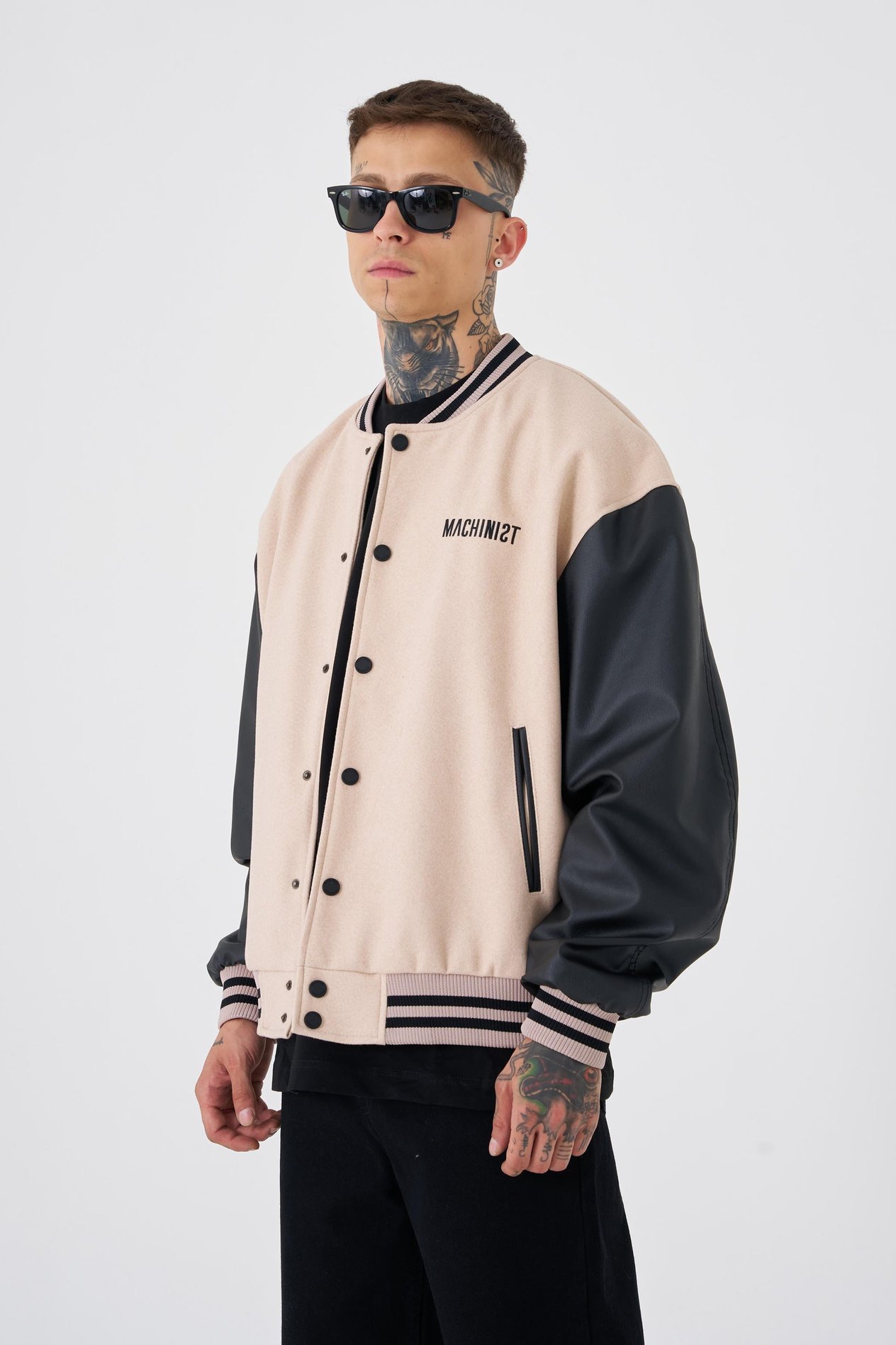 Erkek Deer Oversize Bej Bomber Ceket