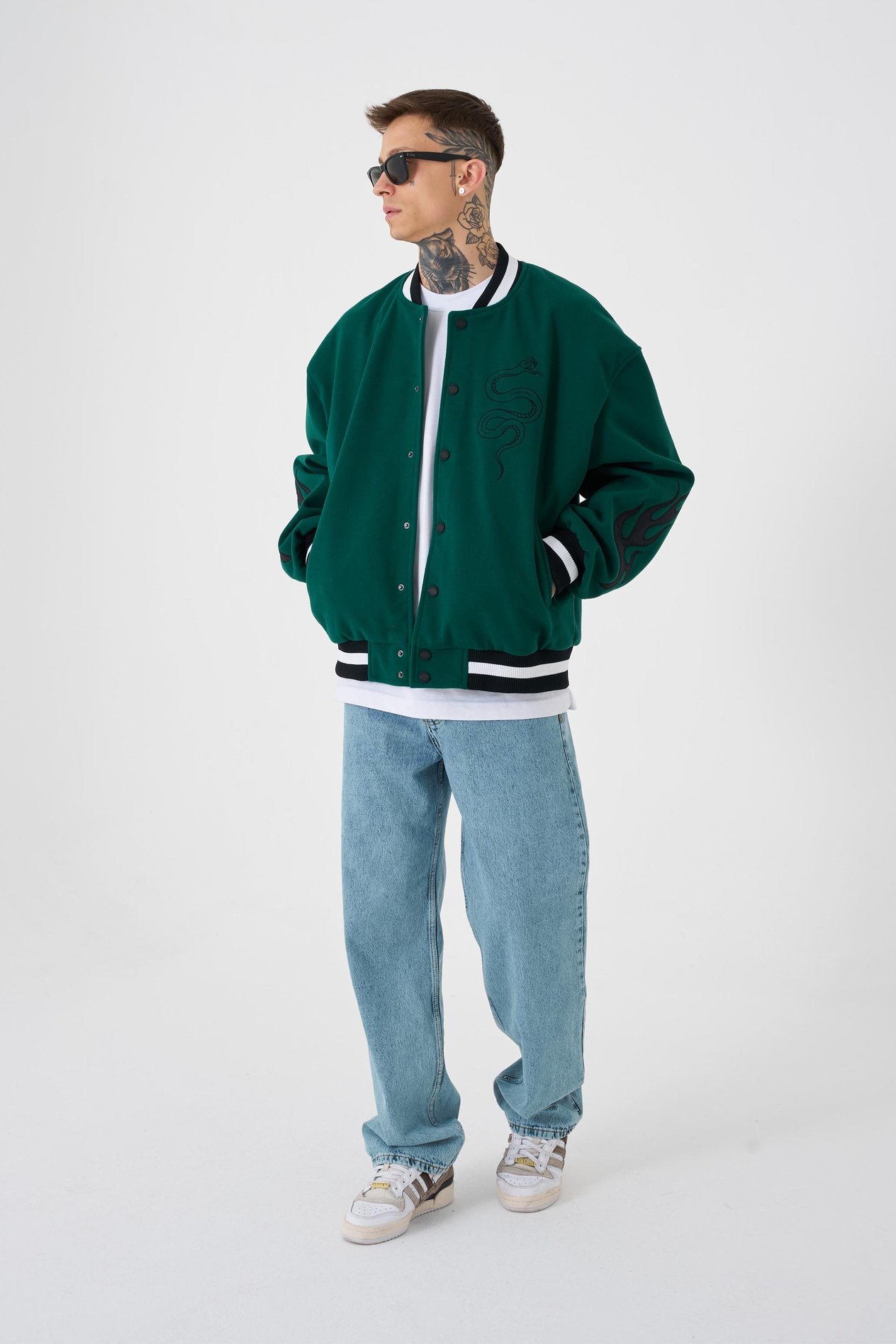 Erkek Snake Oversize Yeşil Bomber Ceket