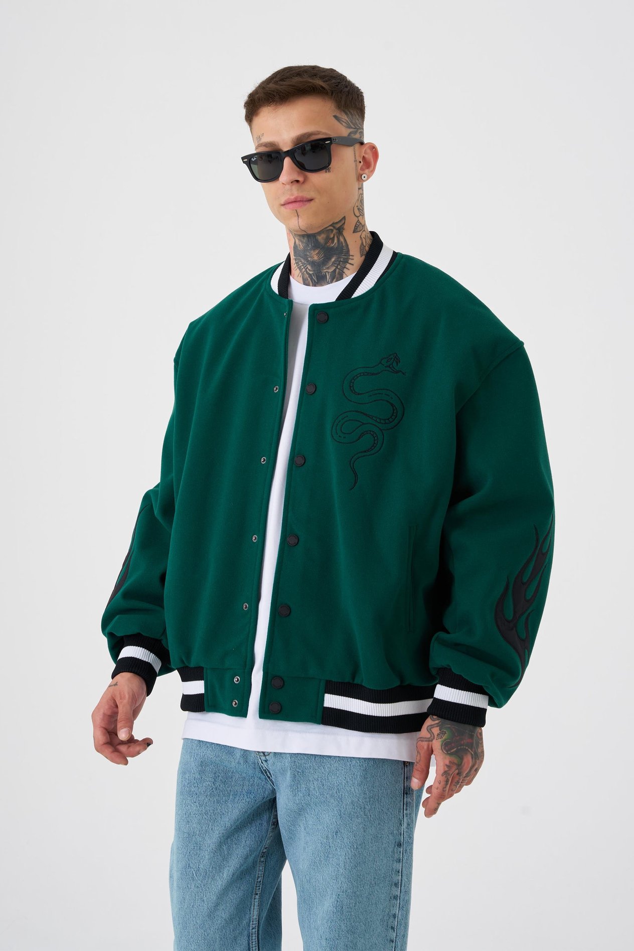Erkek Snake Oversize Yeşil Bomber Ceket