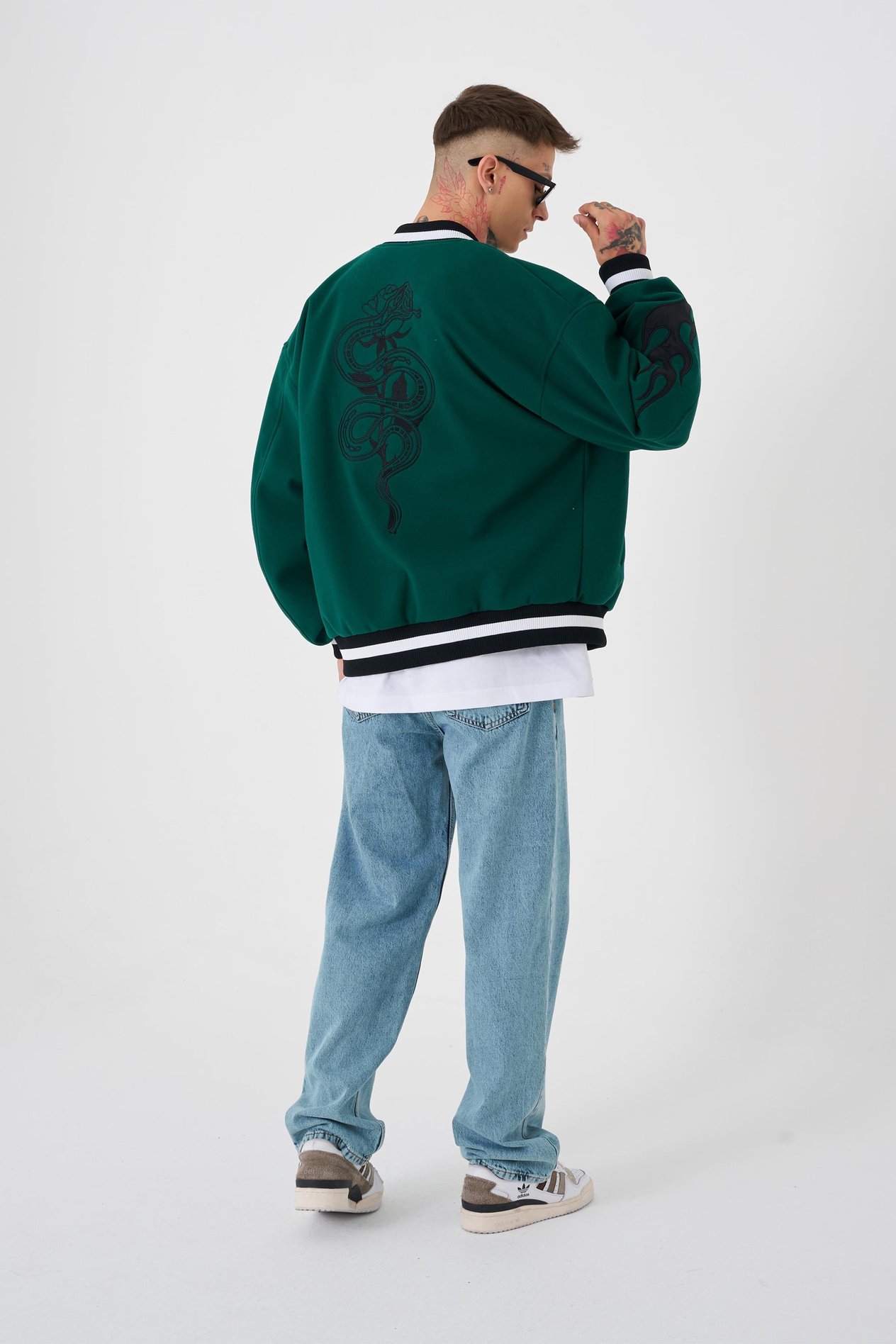 Erkek Snake Oversize Yeşil Bomber Ceket