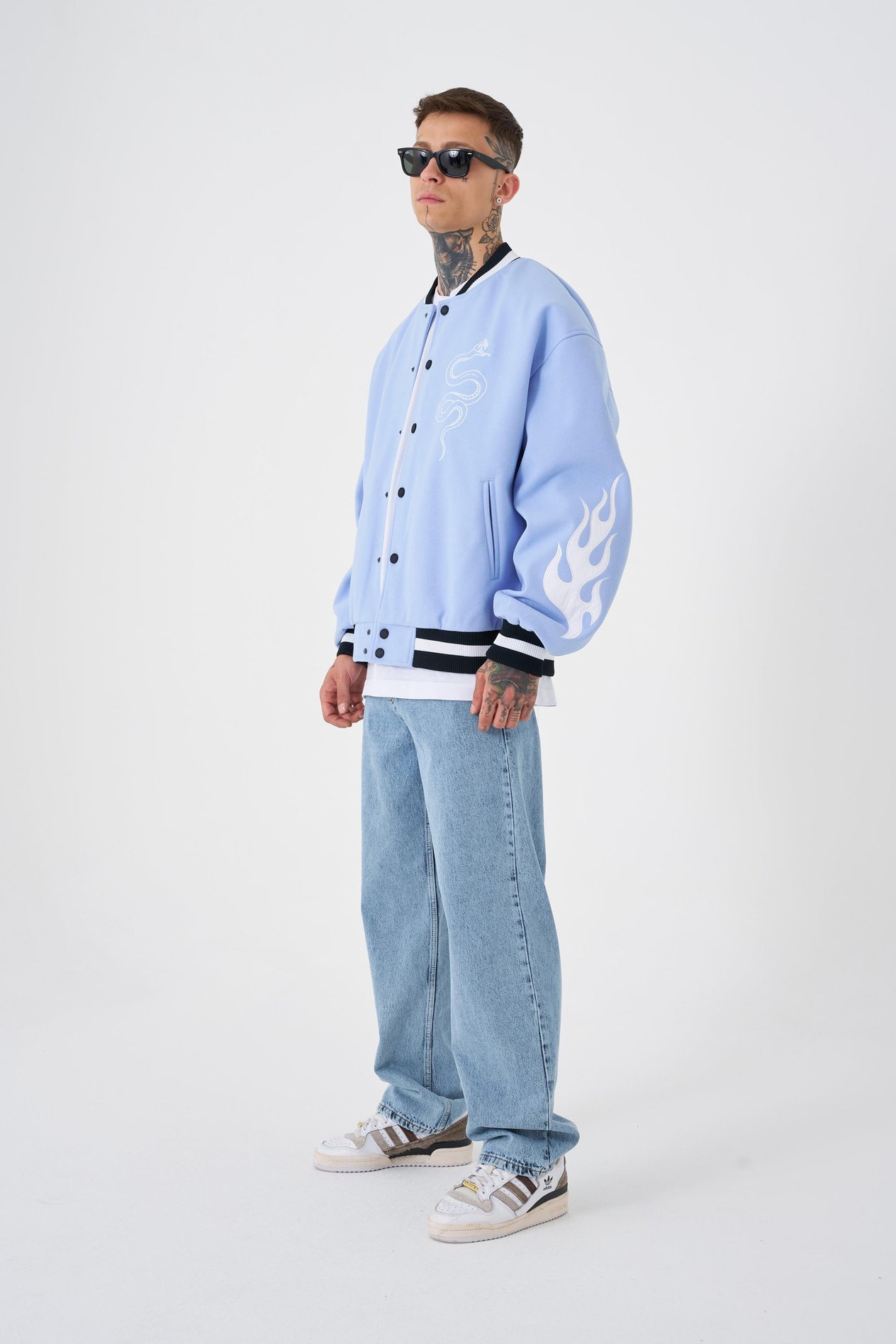 Erkek Snake Oversize Açık Mavi Bomber Ceket