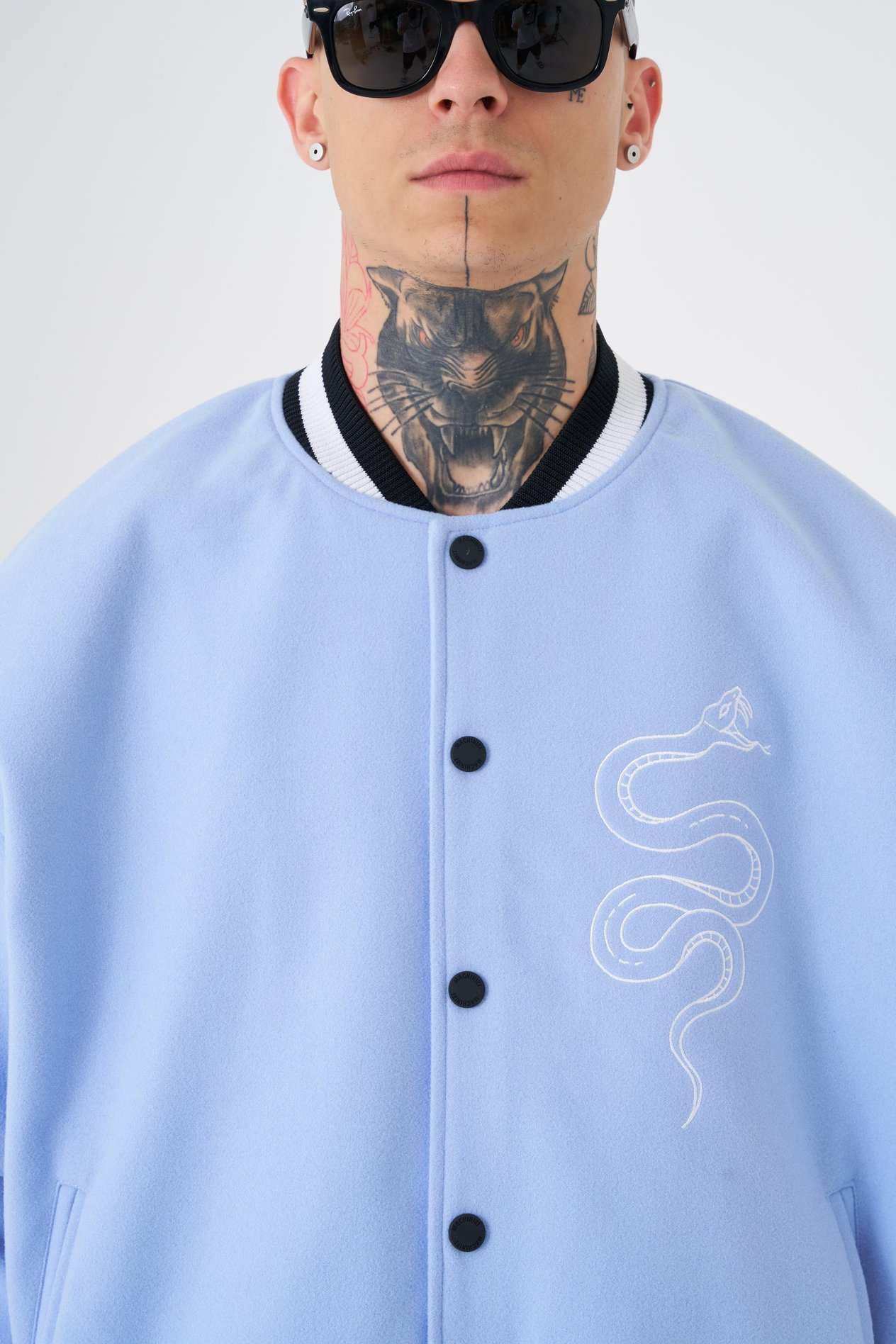 Erkek Snake Oversize Açık Mavi Bomber Ceket