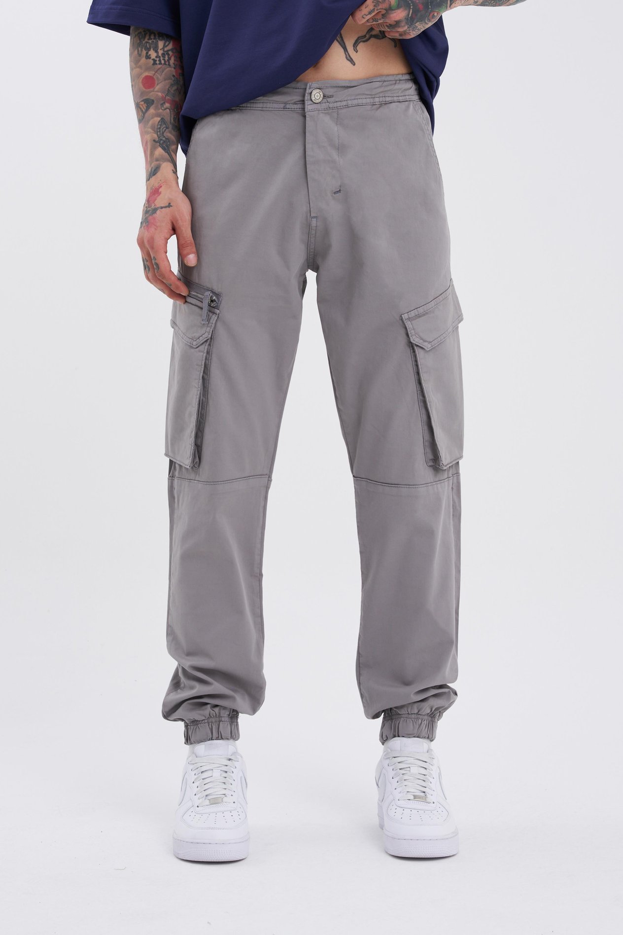 Erkek Kargo Cepli Jogger Gri Jean