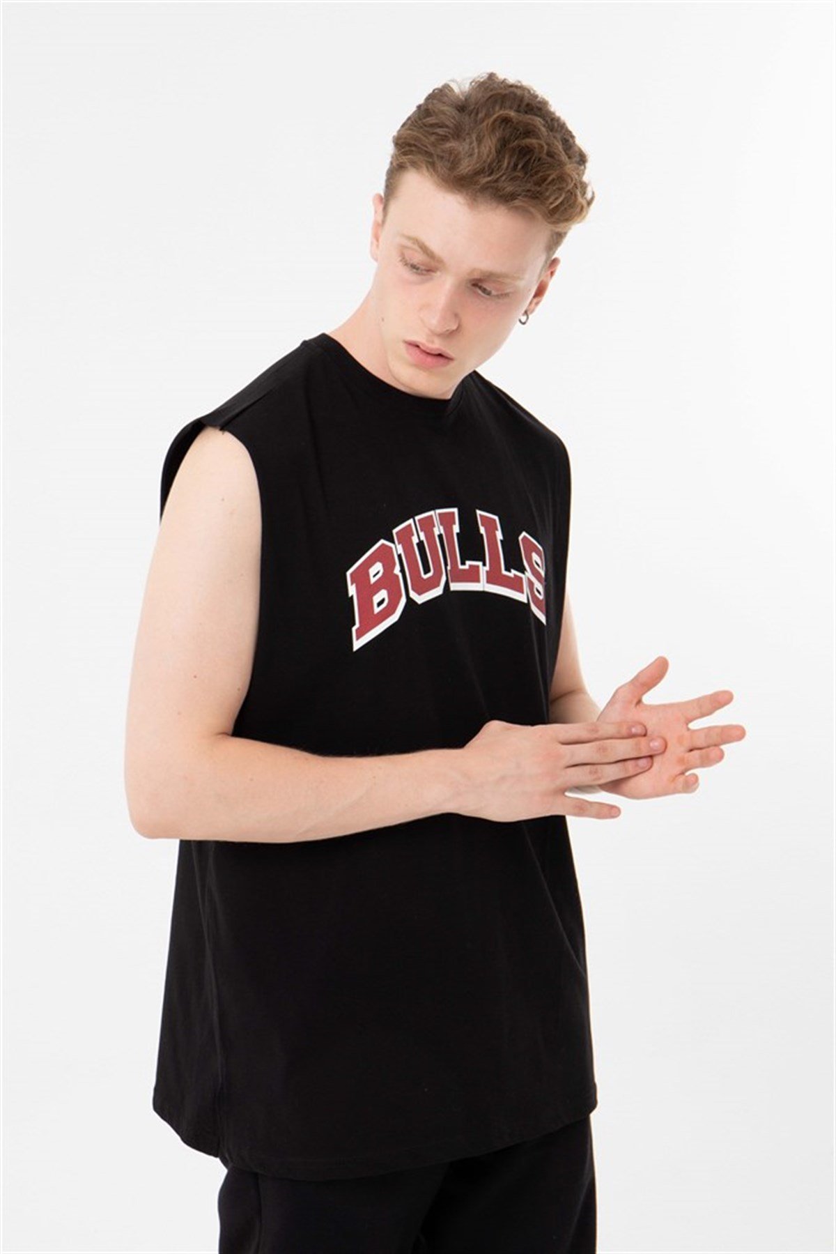 Bulls Oversize Kolsuz Ice Gri T-Shirt-SİYAH