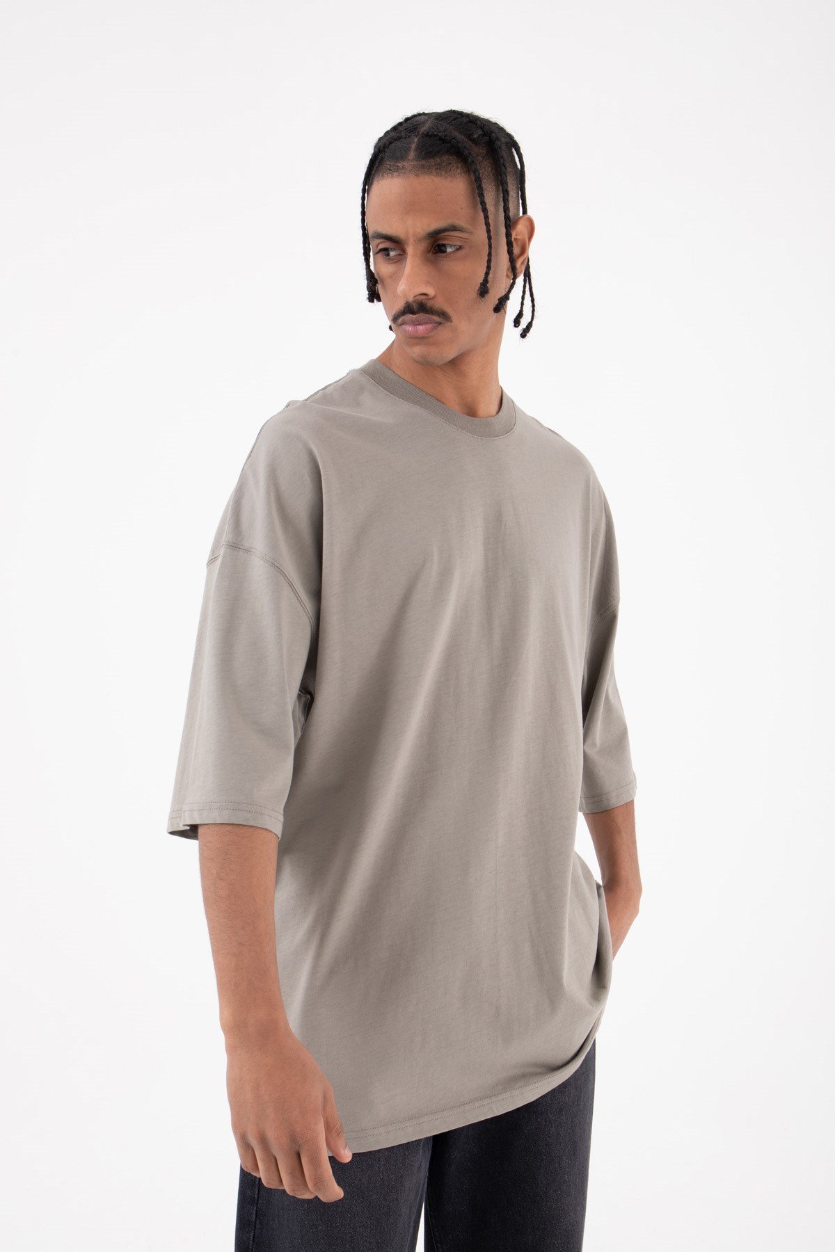 Basic Super Oversize Pamuklu T-Shirt HAKİ