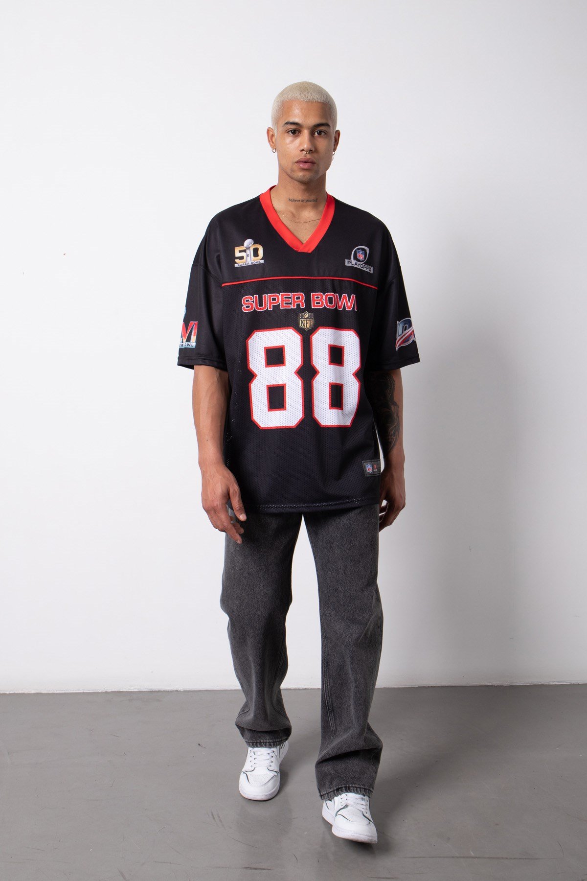 Oversize Super Bowl 88 Baskılı NFL T-shirt SİYAH