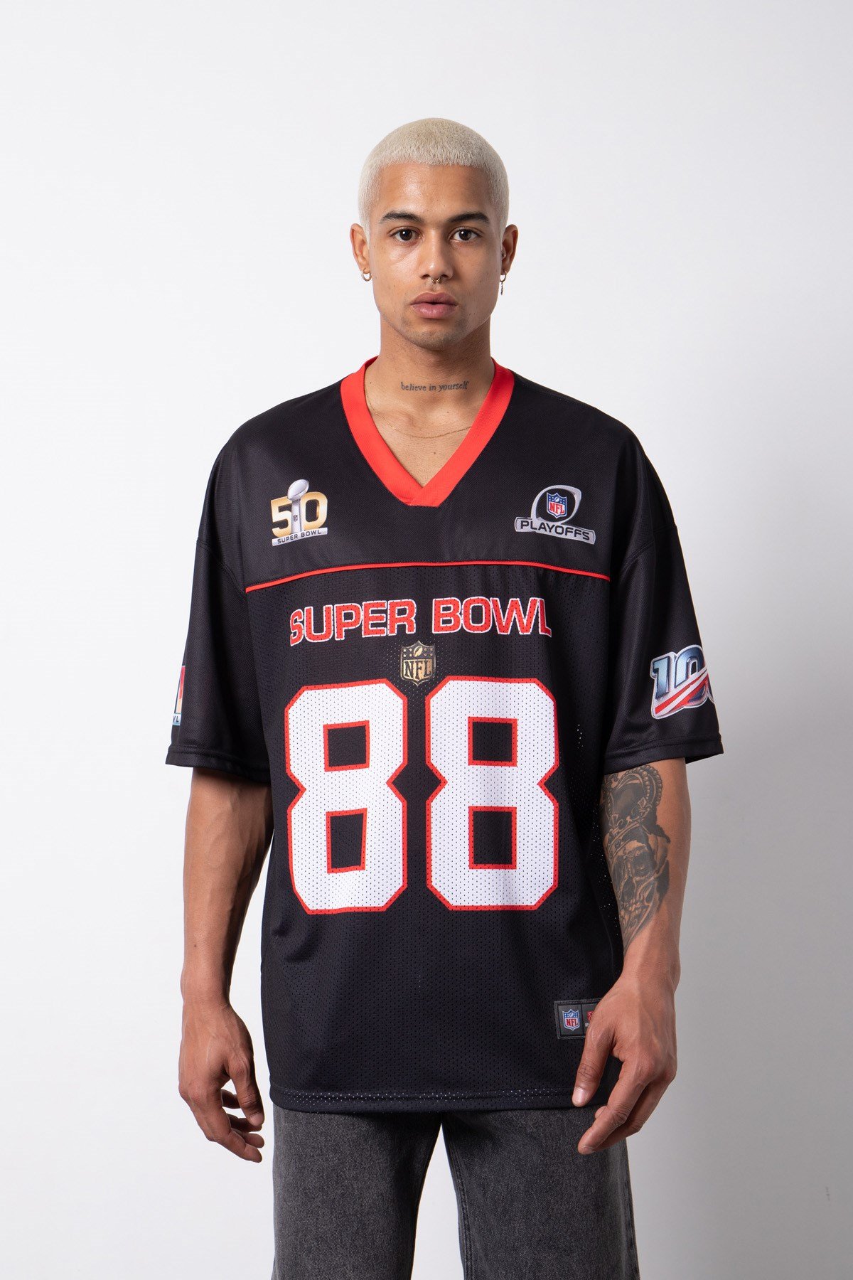 Oversize Super Bowl 88 Baskılı NFL T-shirt SİYAH