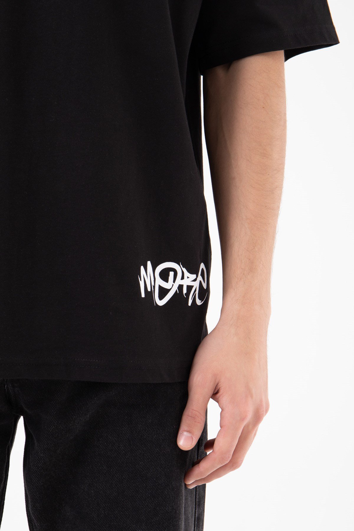 Oversize No Money Baskılı Pamuklu T-Shirt SİYAH