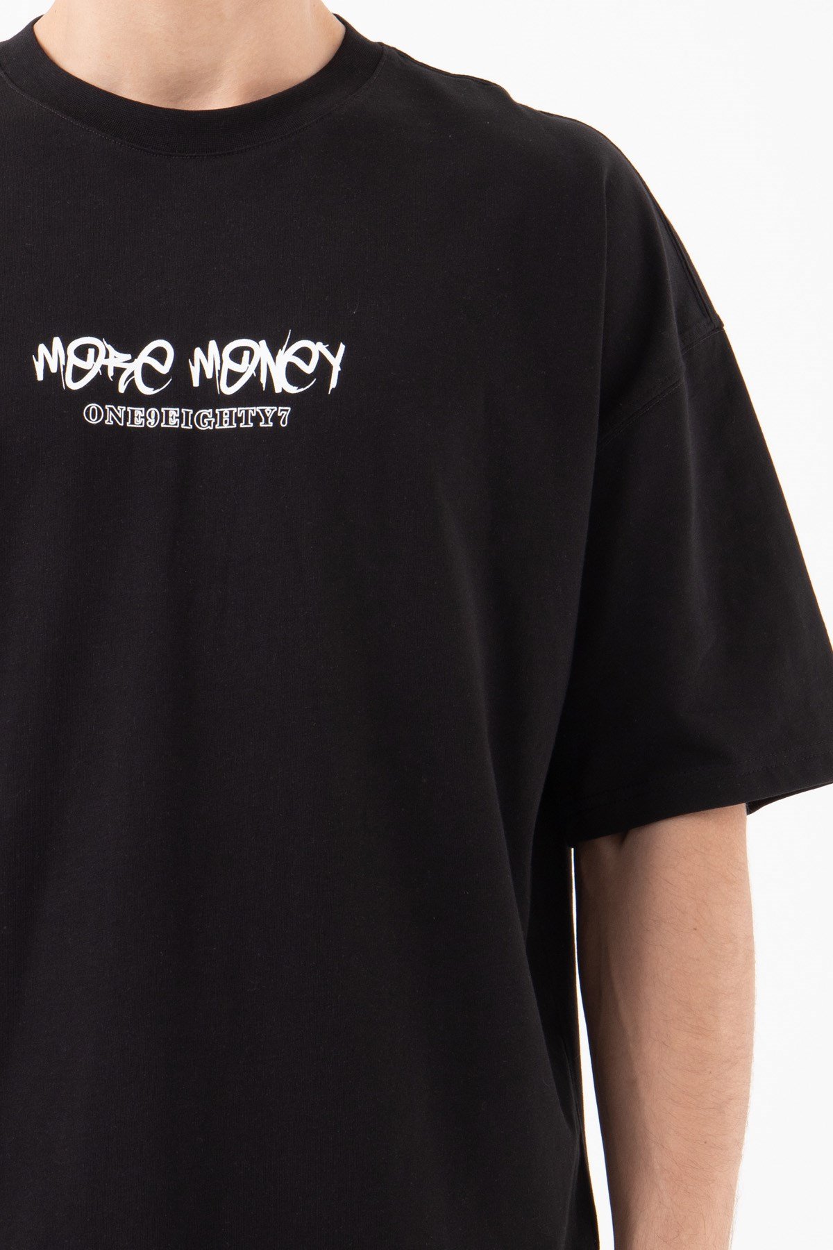 Oversize No Money Baskılı Pamuklu T-Shirt SİYAH