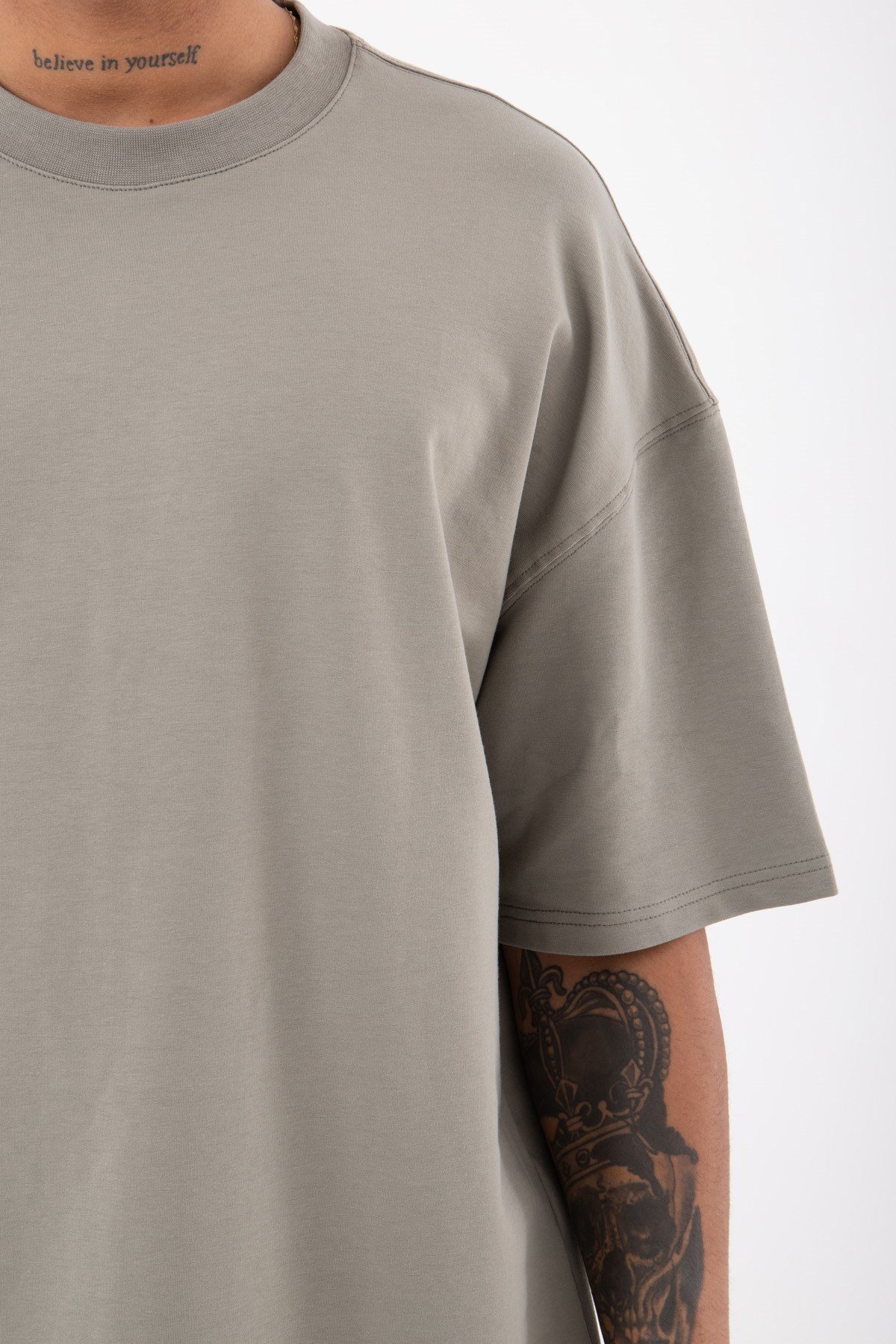 Oversize Basic Organik Pamuklu Kumaş T-Shirt HAKİ