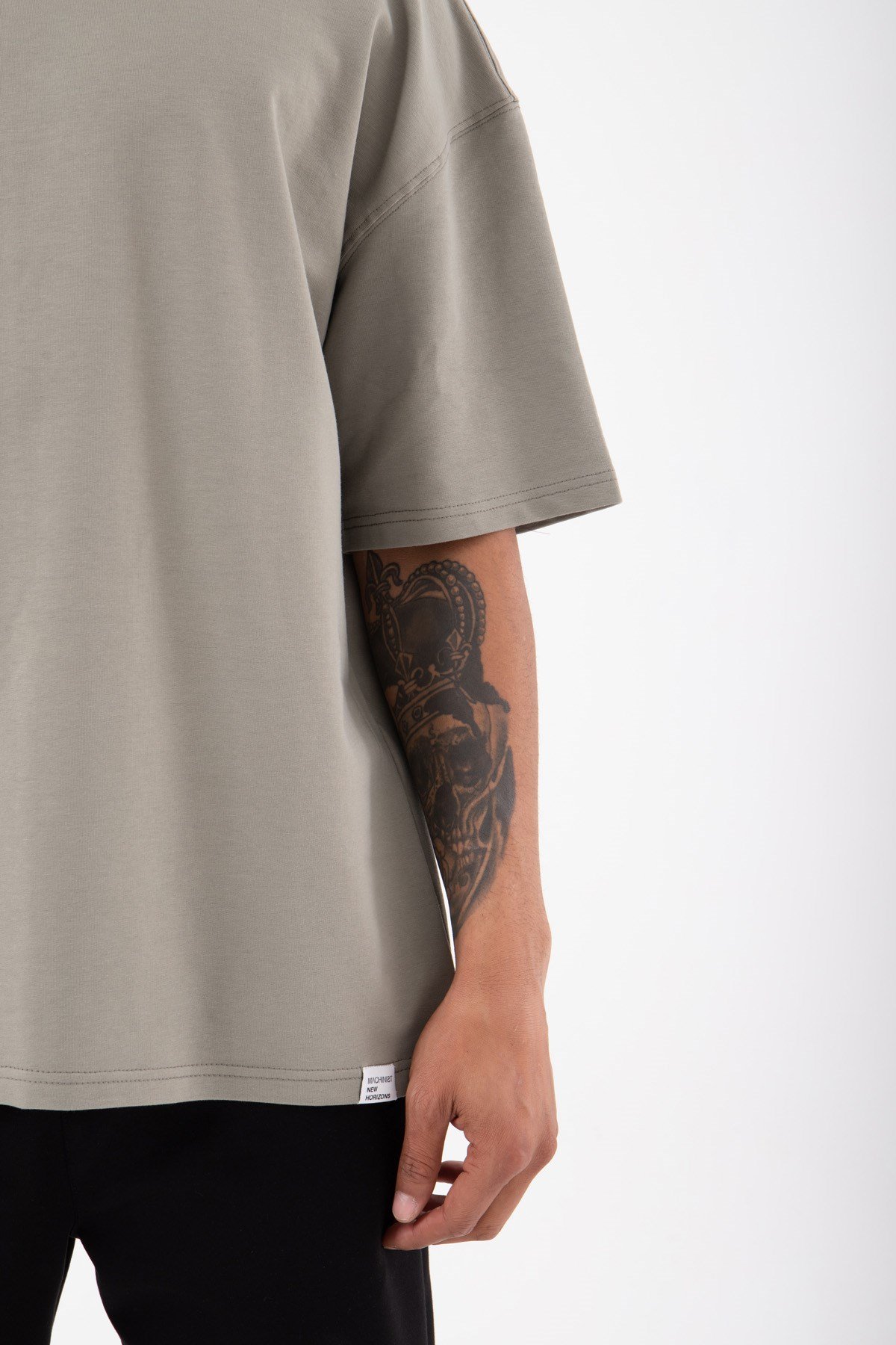 Oversize Basic Organik Pamuklu Kumaş T-Shirt HAKİ