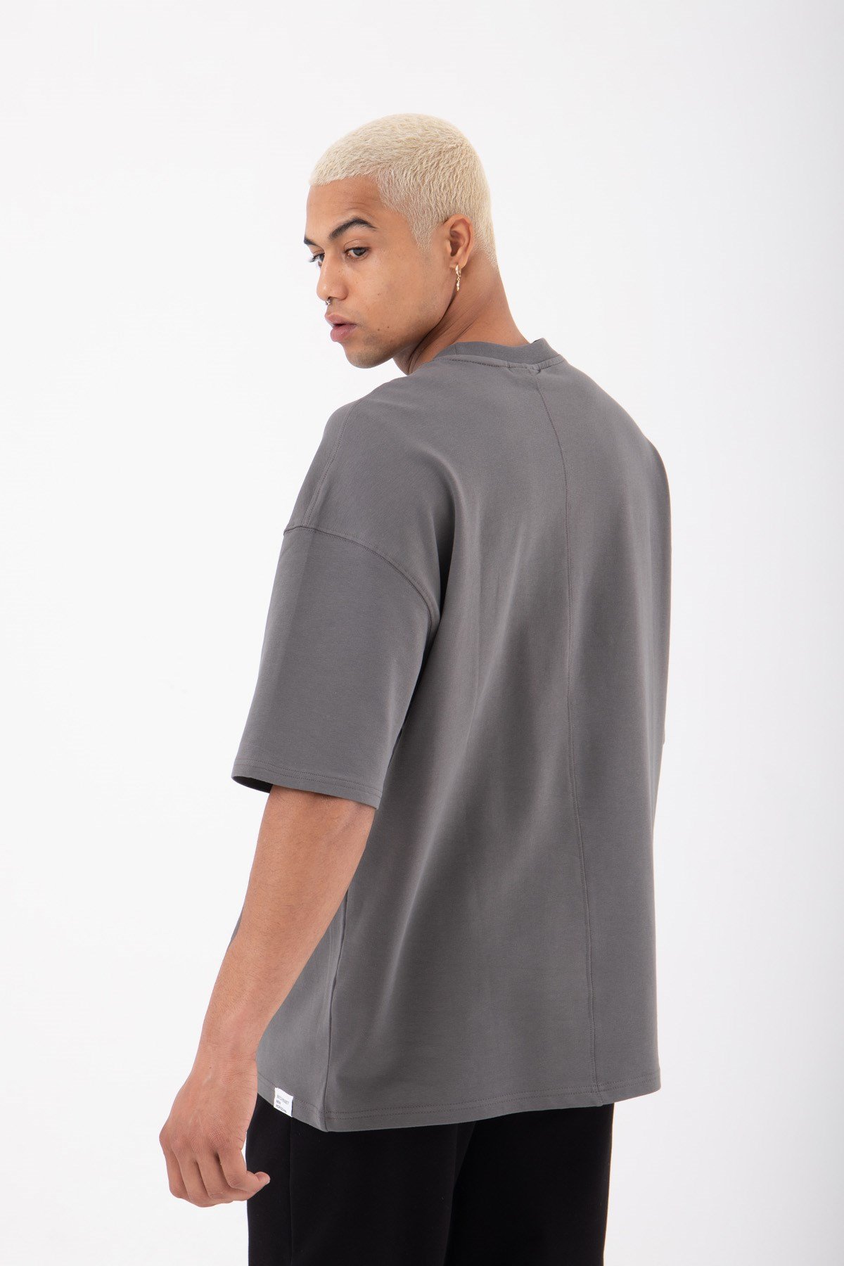 Oversize Basic Organik Pamuklu Kumaş T-Shirt FÜME