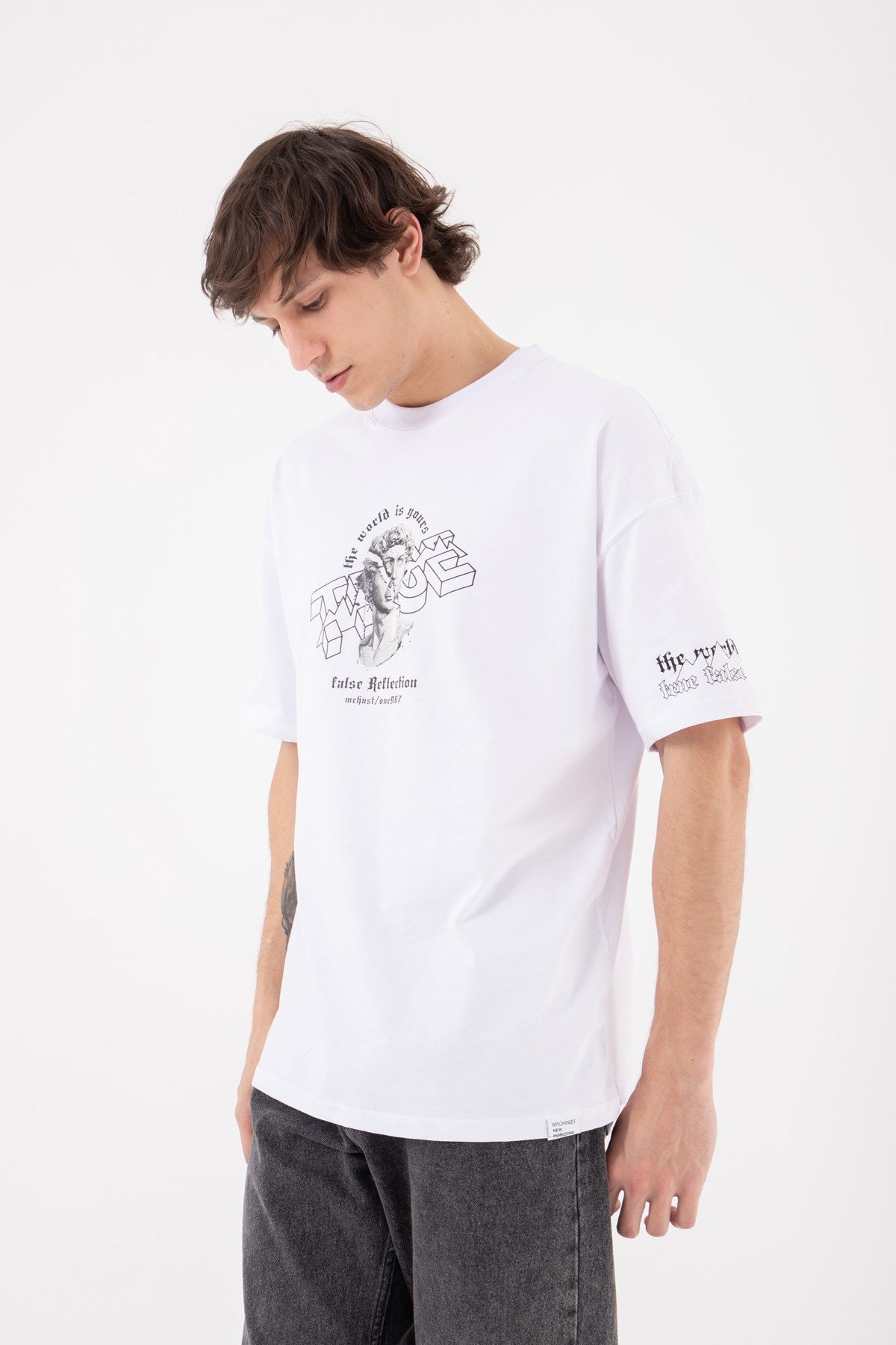 Oversize True Baskılı Pamuklu T-Shirt BEYAZ