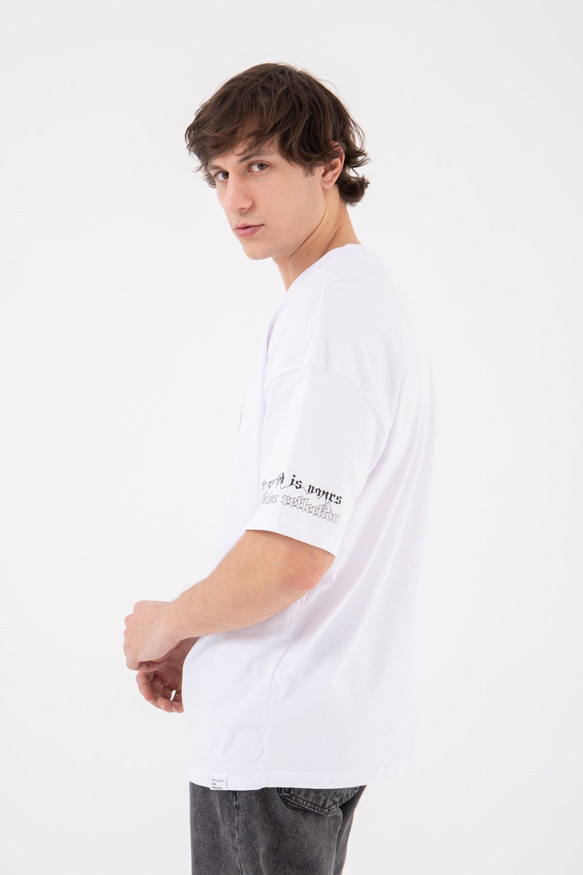 Oversize True Baskılı Pamuklu T-Shirt BEYAZ